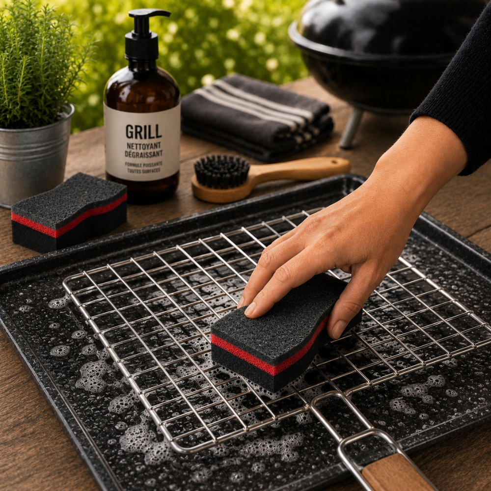 TEMU Set de 6 Éponges Barbecue - Nettoyage Grill, Grille, Couvercle et Plancha Absorbantes Durables
