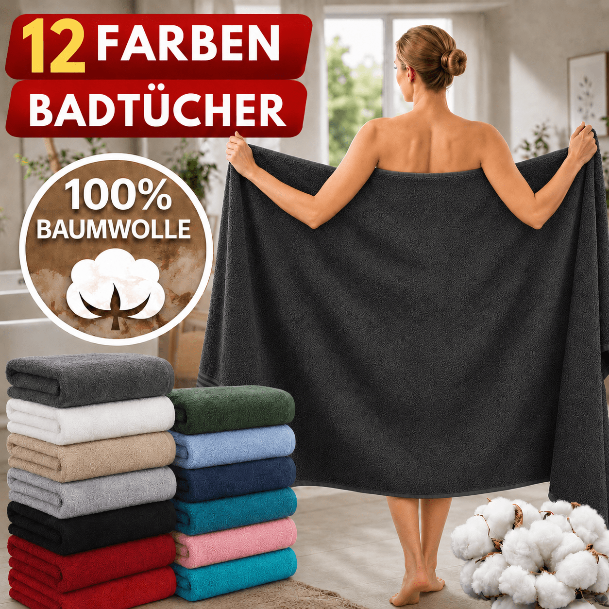 Image of Xxl Bath Towels 100x200 Cm Made Of 100%– Soft Velour Bath Towels, Absorbent, Quick-drying, Large For Sauna, Spa & Everyday Use