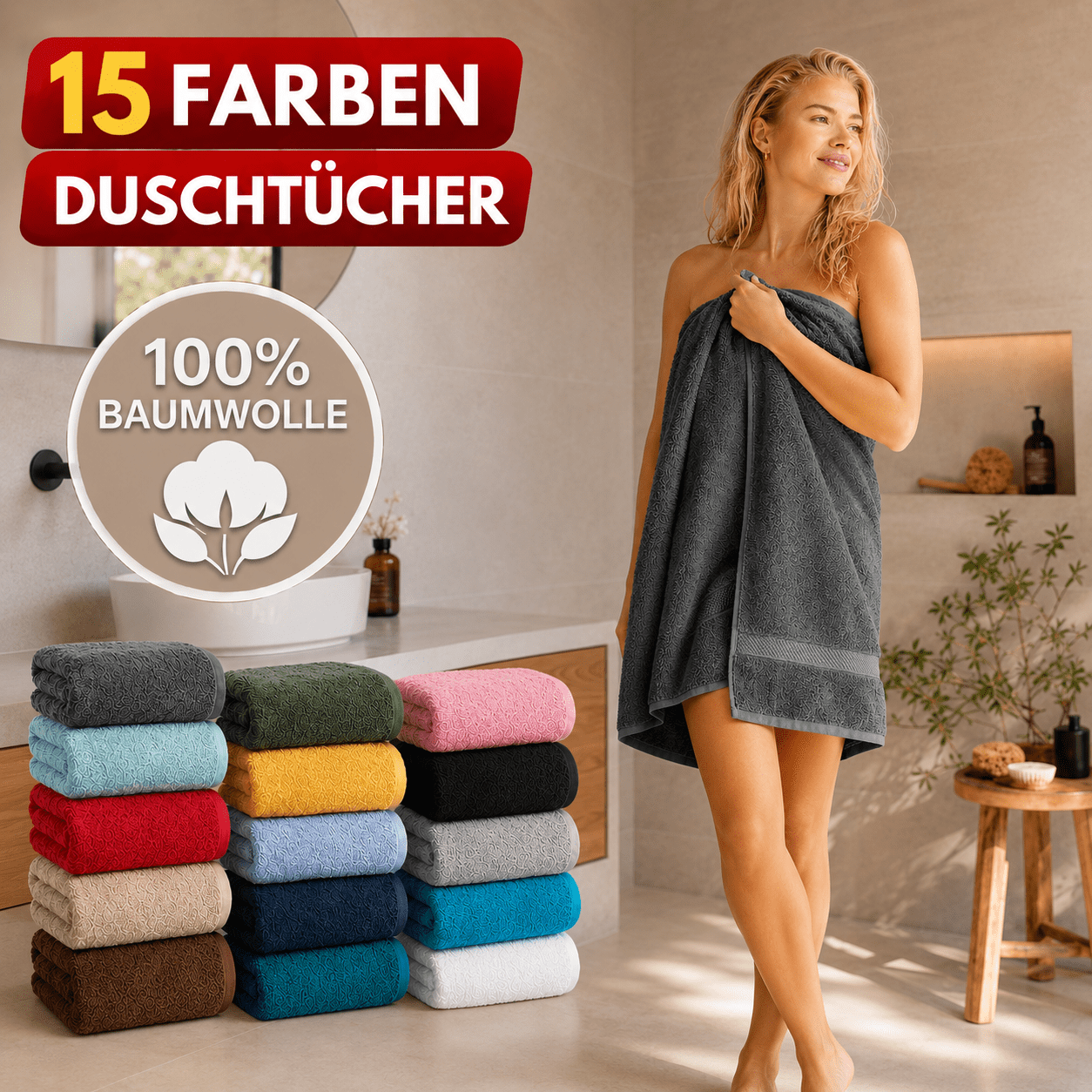 Image of Shower Towel 70x140 Cm Made Of 100% Cotton, Soft Bath Towel For Shower, Bathroom, Sports, Sauna & Swimming Pool, Large Towel In