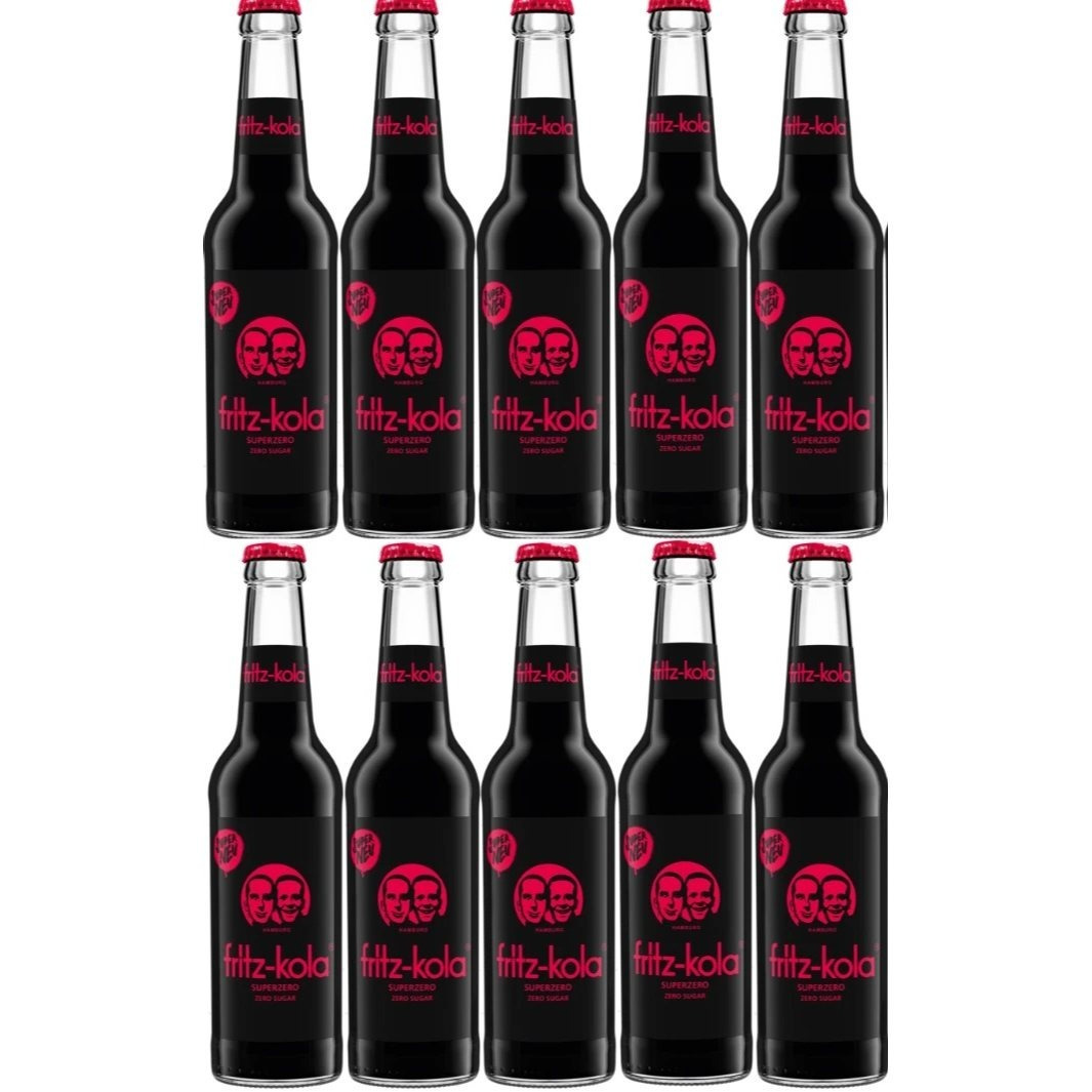 10 Bottles Fritz Kola Super 0 Carbonated Drink, 0.33l, Including Refillable Deposit, Caffeinated Soft Drink