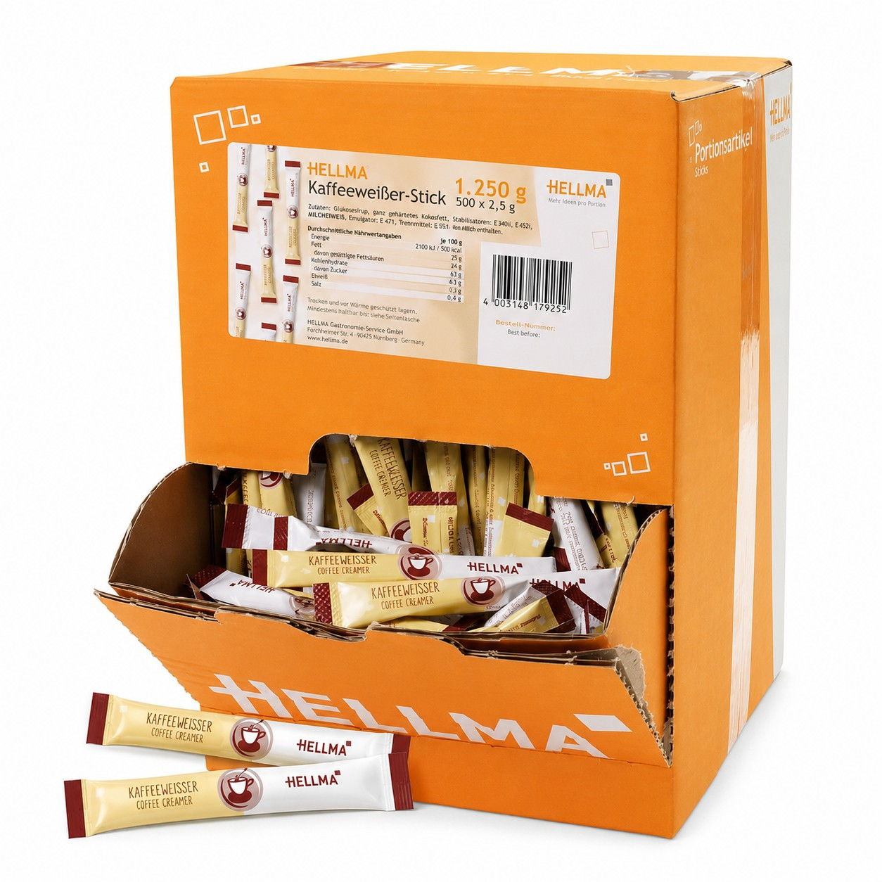Image of Hellma Coffee Creamer Sticks – Creamy Coffee Enjoyment & Quick Dissolution – Hygienic Single Portions In Storage Box – 500 X 2.5 G (1250 G)