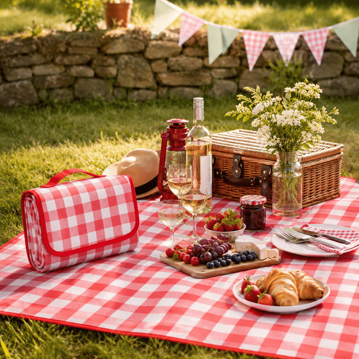 TEMU Classic Checked Picnic Blanket 200 X 200 And White, Large Foldable Outdoor Blanket For Beach, Park, Garden, Camping, Festival And Travel, Soft