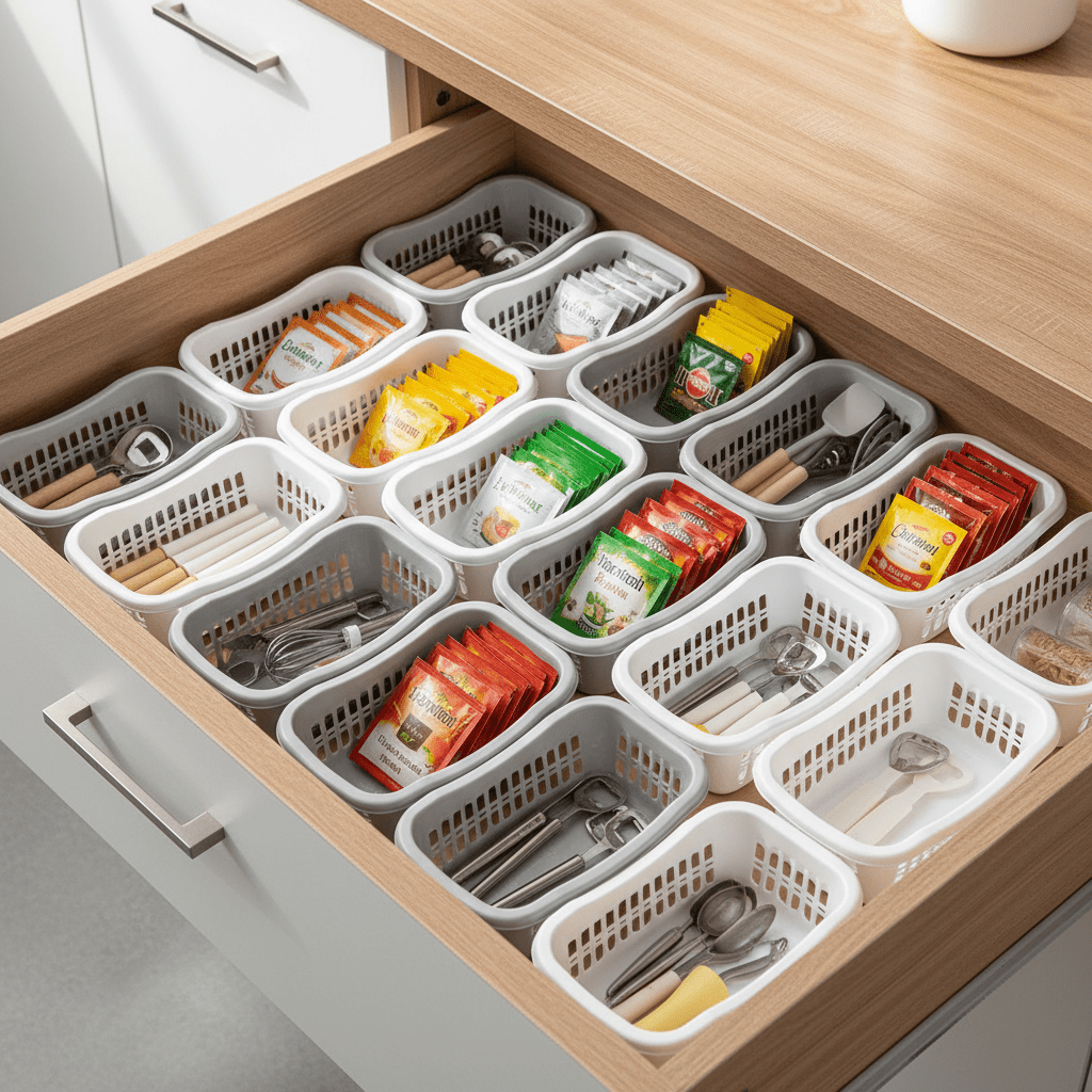 6Pack Drawer Storage Baskets, Stackable Organizer Bins