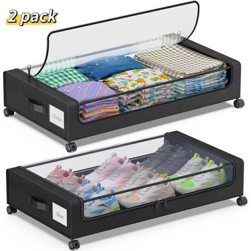 immagine dell'articolo set contenitori da letto con ruote, organizer in tessuto oxford per vestiti, cassetti in metallo con , scarpe, scatola portaoggetti multiuso con rotelle e finestra