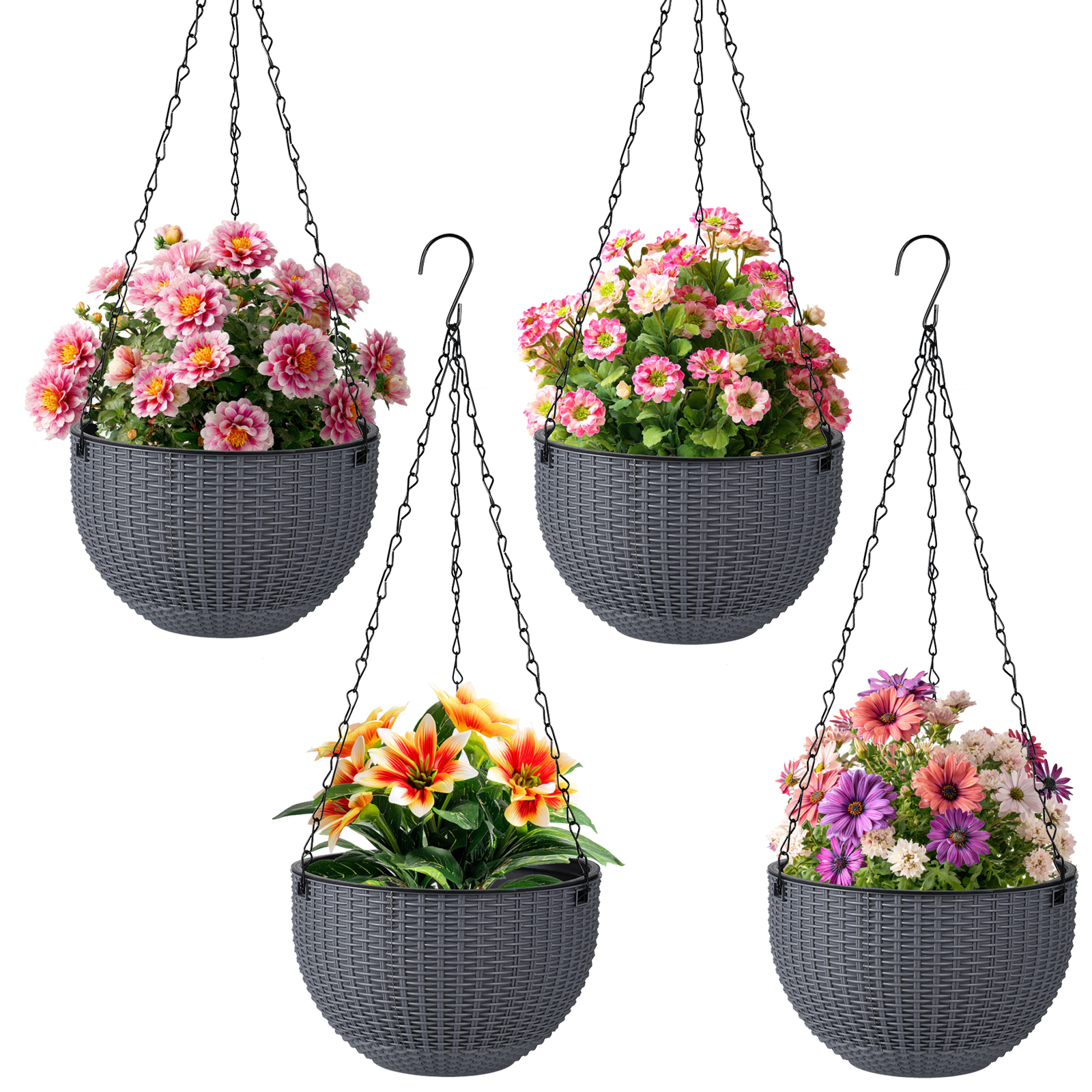 4pcs Set Of Hanging Planters In Rattan Look, Planters For With Like Philodendron And Chlorophytum, Self-watering Hanging Baskets