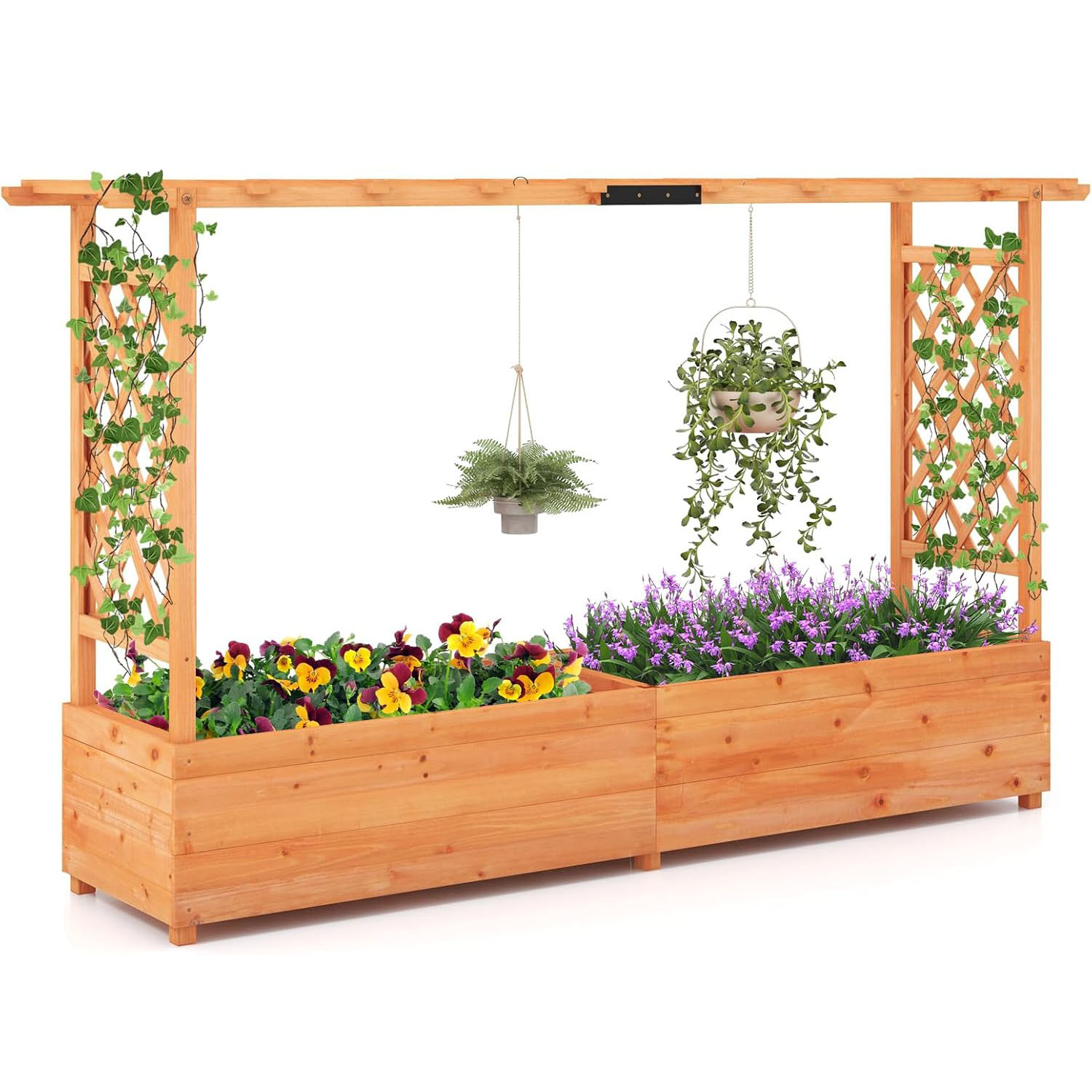 Image of Raised Bed With Trellis, Flower Box With Hanging Roof Drainage Holes, Plant Box For Garden, Patio, Yard (orange, 200 X 44 X 114 Cm)