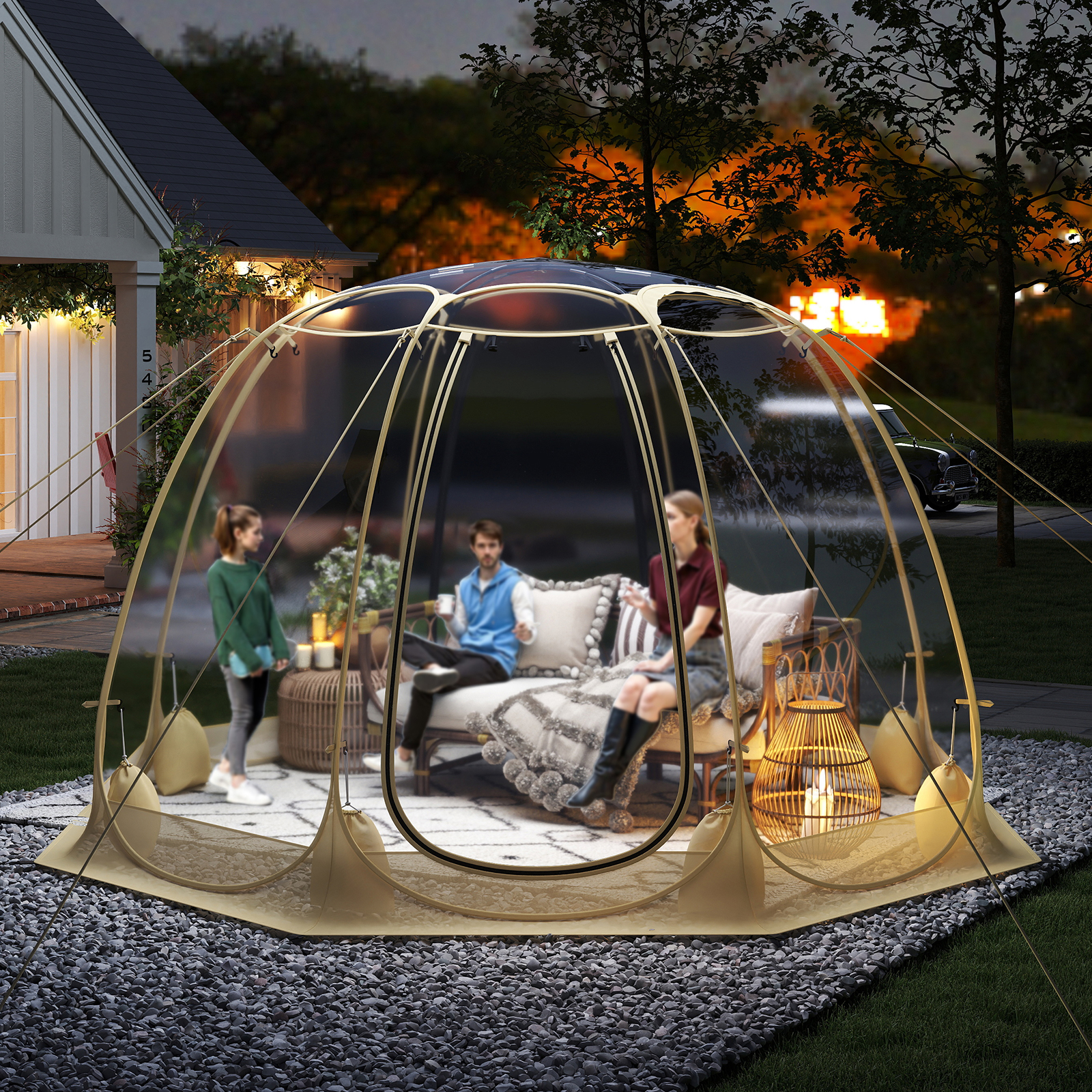 Image of Pop Up Bubble Tent, 630° Transparent Pvc , 8.5 X 8.5 Ft Instant Setup Weatherproof Cold-proof Screen House For 5-6 People, Portable Foldable Winter Shelter, Outdoor Event