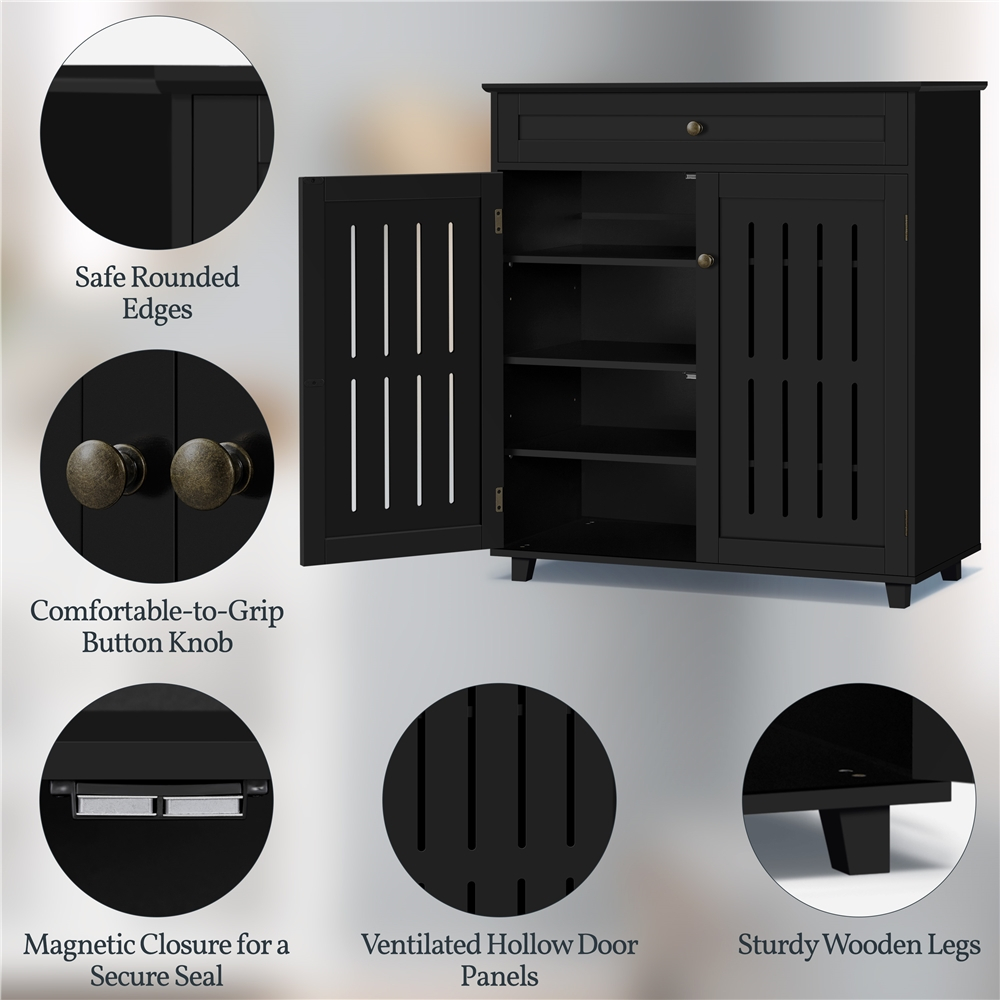Modern 4-Tier Shoe Cabinet with Drawer, Adjustable Shelves