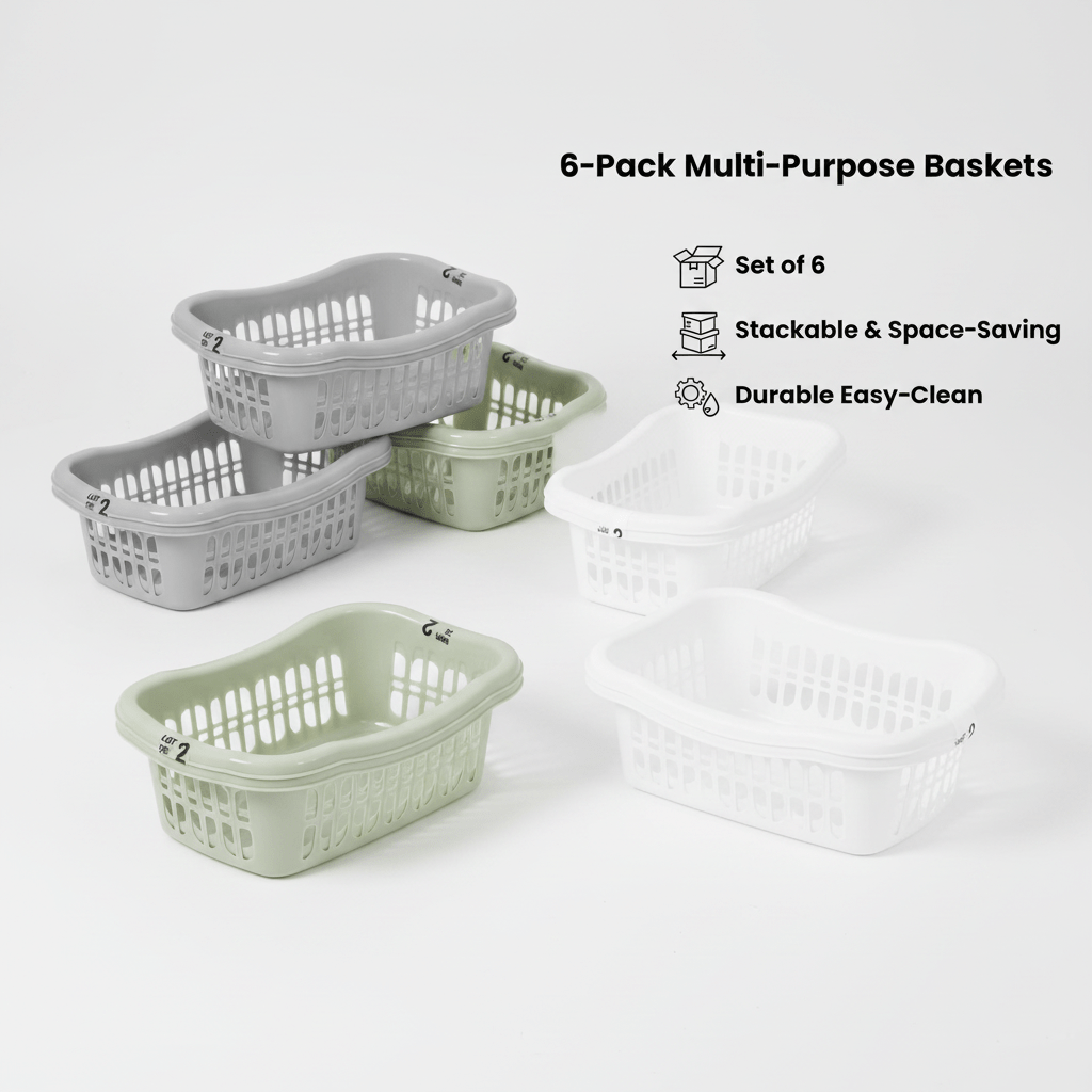 6Pack Drawer Storage Baskets, Stackable Organizer Bins