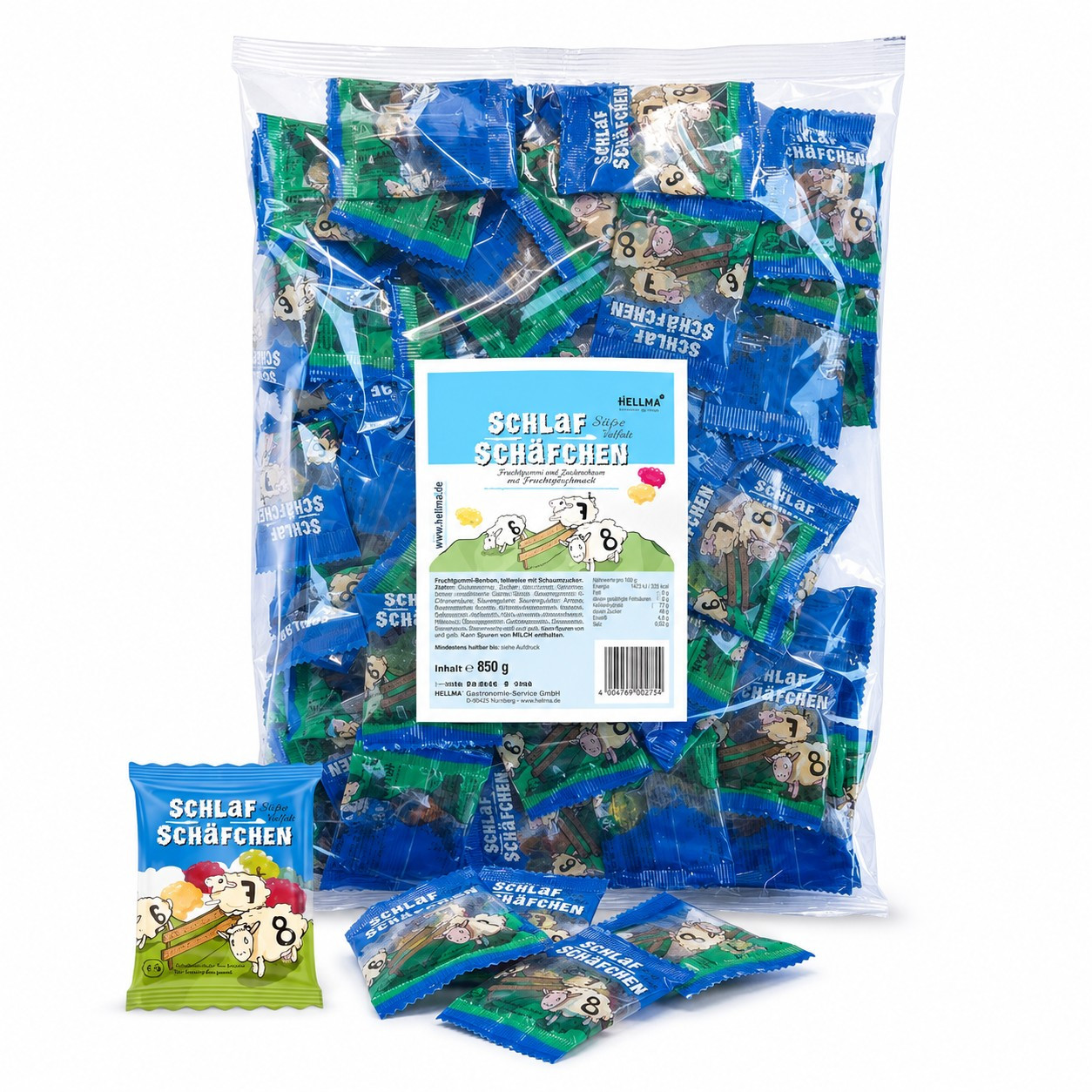Hellma Sleep-sheep - Fruit Gum As A Sweet Bedtime Treat - Fruity, Soft & Individually Wrapped - 100 Packs (850g)