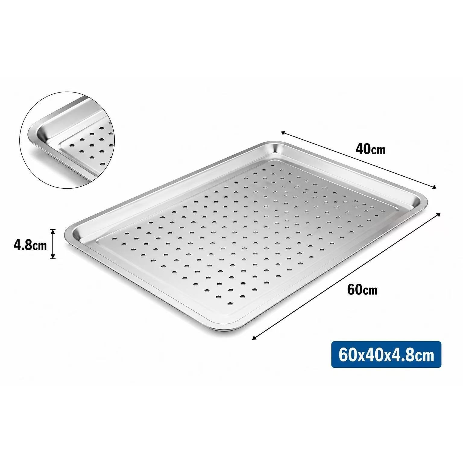 TEMU Bandeja rectangular de acero inoxidable para servicio 2 tamaño 30x40cm y 40x60cm hondo