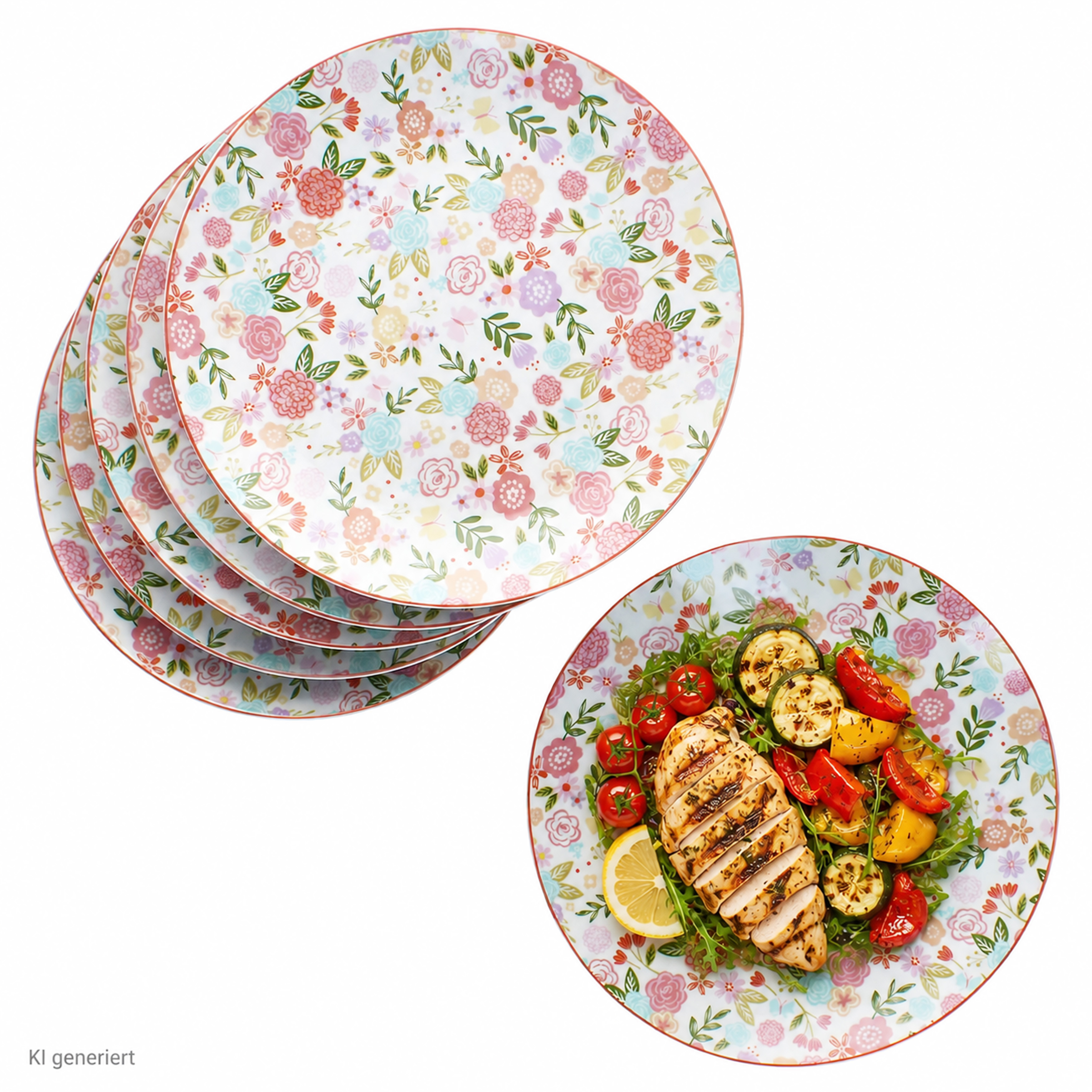 6pcs Dinner Plate Ø27cm Colorful Porcelain Floral Plate Set