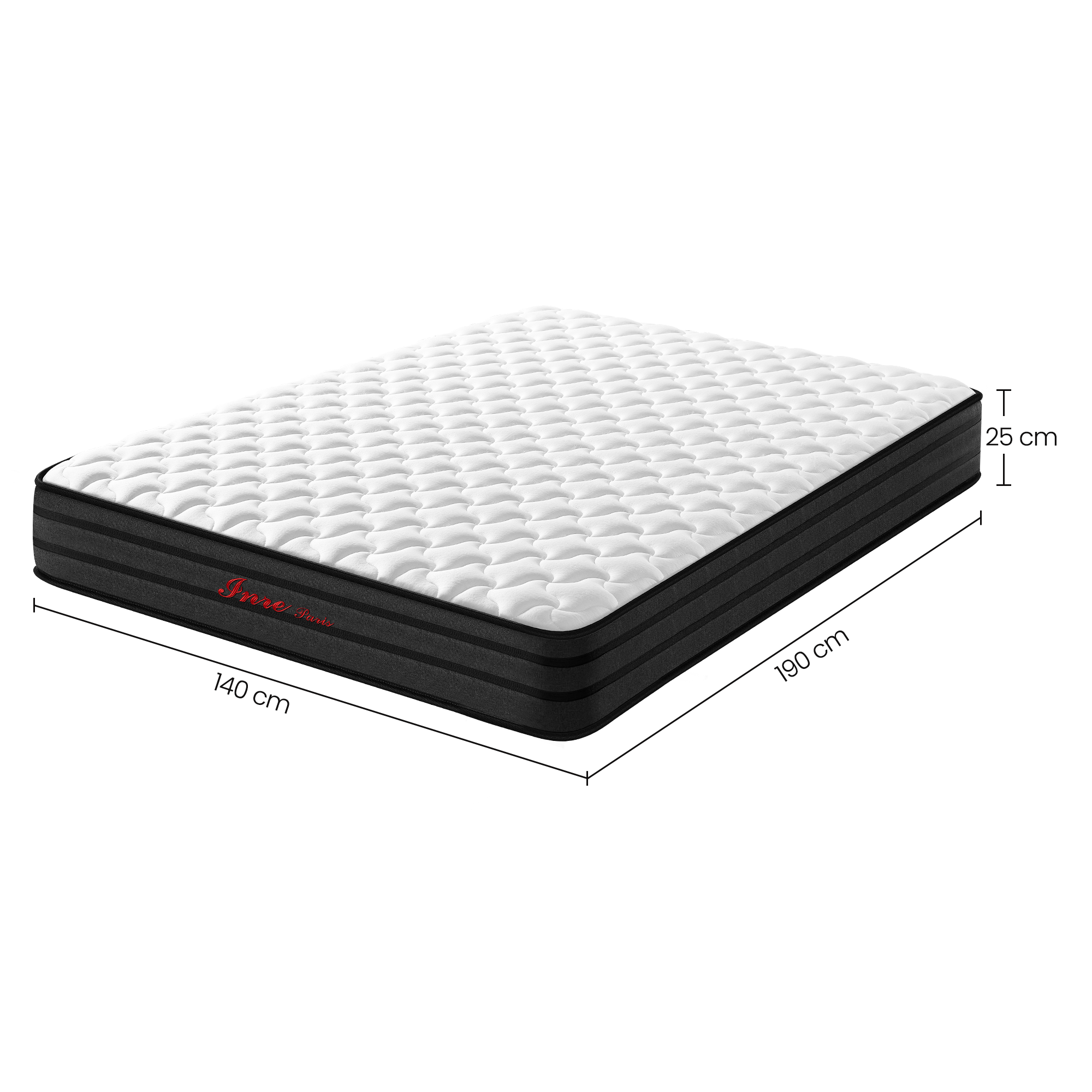 TEMU Matelas 140x190 / 140x200 / 160x200 / 180x200 cm - INRE - Epaisseur 25 cm - Mousse à de - Renfort des bords - 7 zones de soutien ergonomique