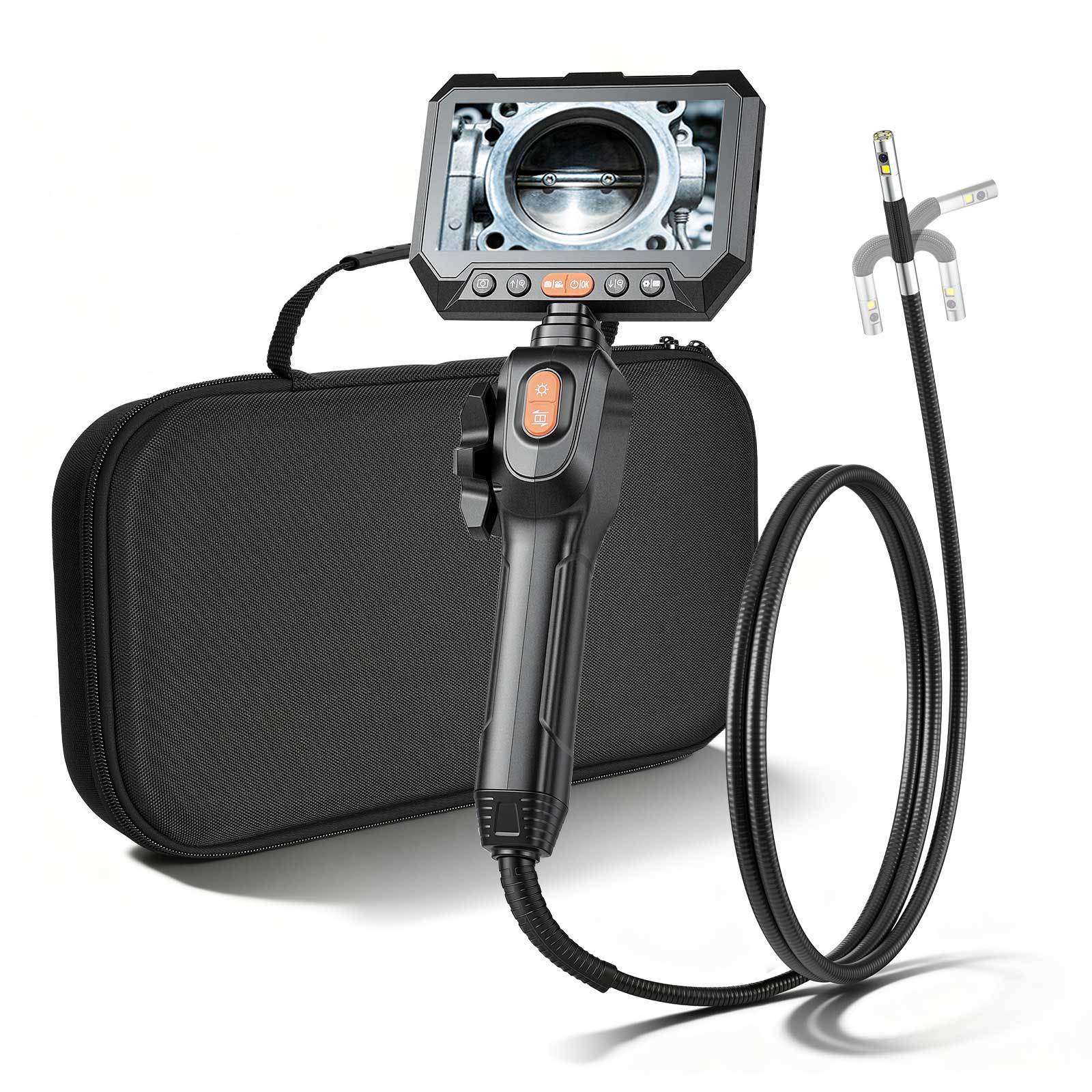 Image of Vevor Dual-lens Articulating Borescope With Light, Articulated Endoscope, 0.24" Slim Lens, 5" Hd Ips -screen, 8x Zoom, Inspection Camera For Auto, Mechanical Equipment (4.9ft Cable)