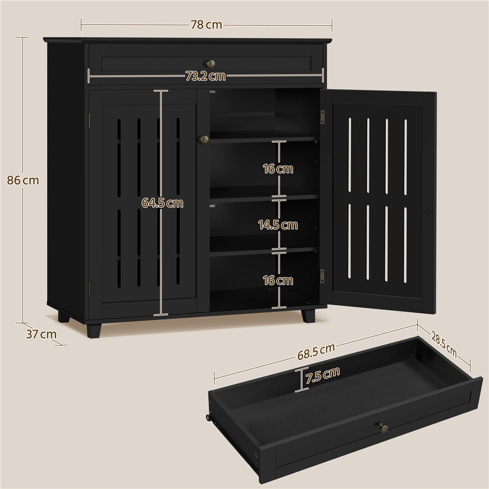 Modern 4-Tier Shoe Cabinet with Drawer, Adjustable Shelves