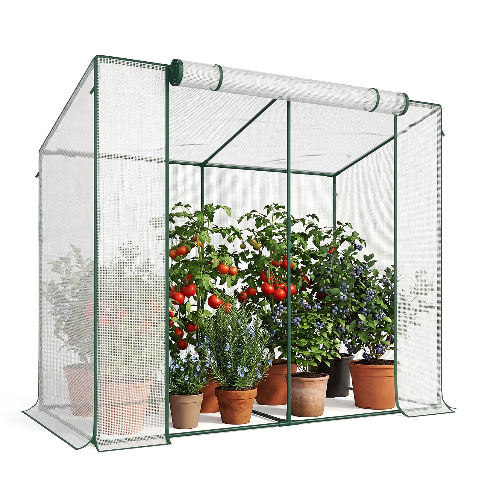 Image of Tomato Greenhouse, 200 X 100 X 170 Cm Foil Greenhouse With Roller Door And Wind Rope – For Balcony Outdoor, White