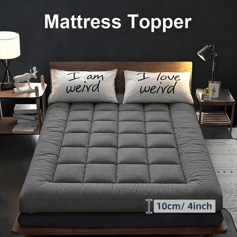 extra thick grey mattress topper 4 inch 10cm hotel quality deep fitted mattress pad with corner elasticated straps quilted box   breathable     single double small   super king 1000gsm fiber fill