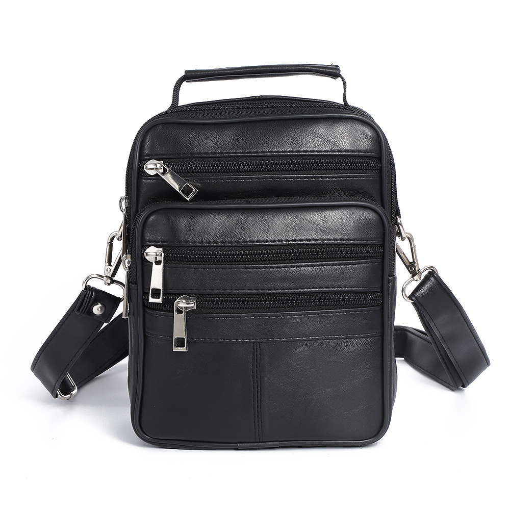 Image of Men's Genuine Leather Messenger Bag, Black Shoulder Bag, Work Bag, Crossbody Bag With Multiple Compartments For Office, Travel, Everyday, Leisure, Business