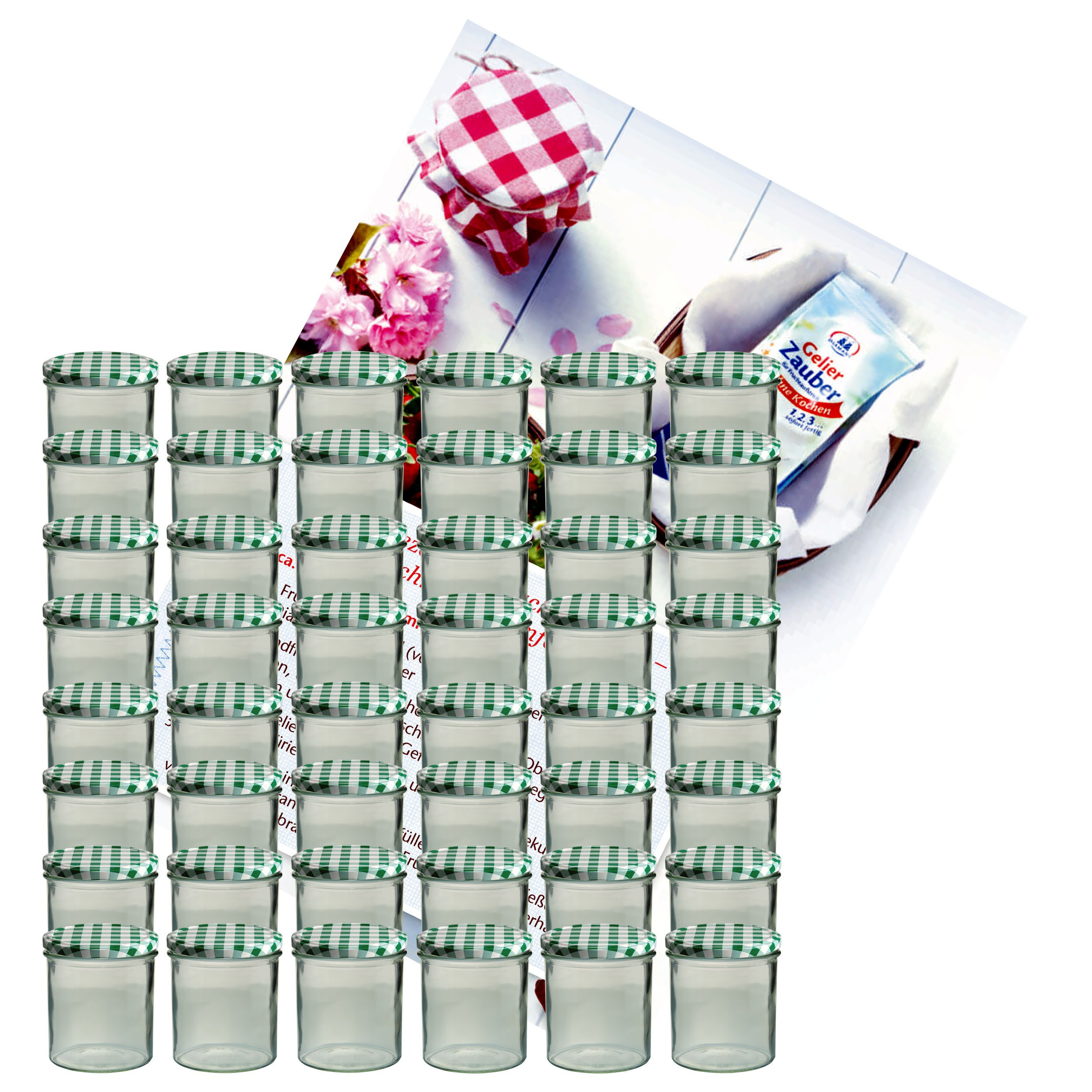 TEMU Set van 48 stuks 350 ml jamglazen, inmaakpotten met TO 82 groen geblokt deksel, inclusief receptenboekje