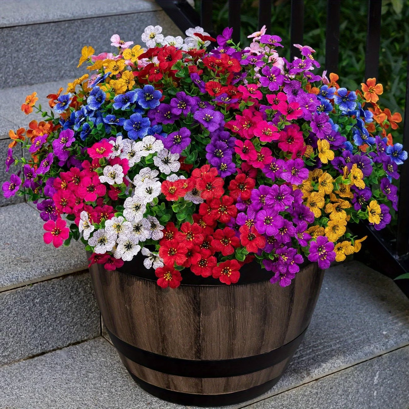 TEMU 36-pack Vibrant Artificial Eucalyptus Flowers | Multi-colored Simulation Floral Ornaments, High-quality Plastic Hanging Decor For Balcony, Patio