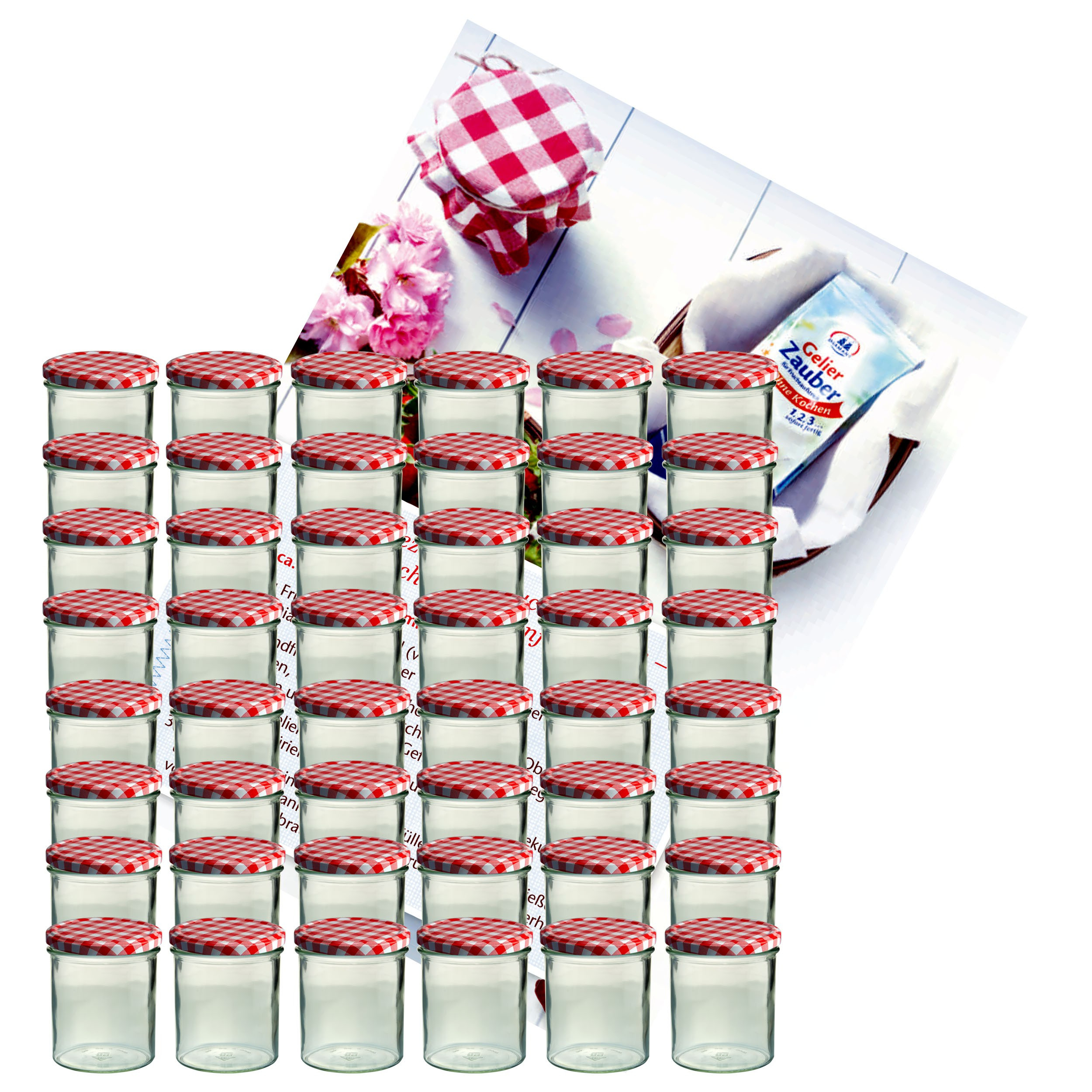 TEMU Ensemble de 48 gobelets 350 ml, pot à confiture, pot de conservation à 82 couvercles rouges à carreaux, comprenant un livret de recettes