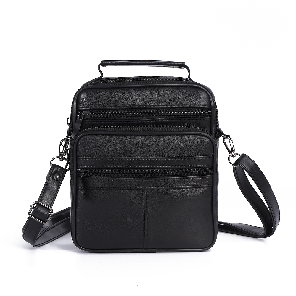 Image of Men's Genuine Leather Messenger Bag Black Shoulder Bag Work Bag Travel Crossbody Bag Small With Many Compartments For Leisure