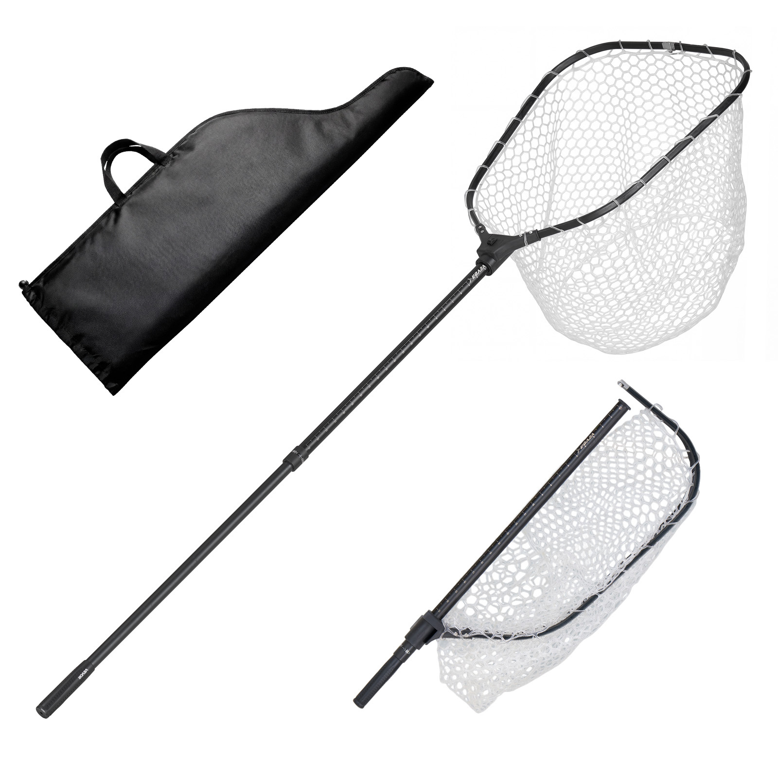 Vevor , Foldable Landing Nets With Telescopic Handle And Built In Length Scale, Lightweight And Stronger 6063 Aluminum Fish Gear, Soft Silicone Mesh, Hold Up To 13.6 Kg, For Kayak Boat Bank