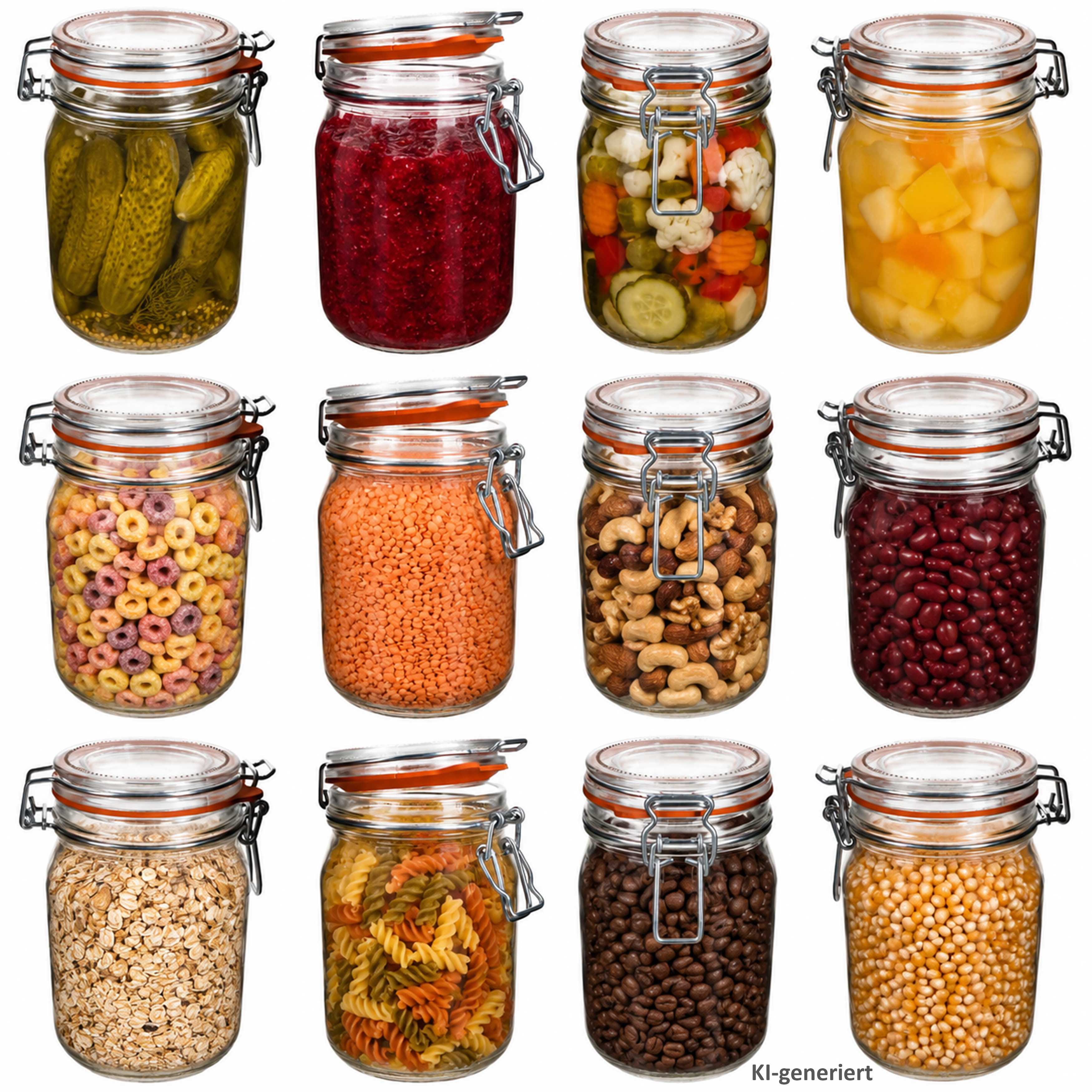 12x Odin 1 Liter Airtight Jars With Clip-on Lid For Canning And Food Storage