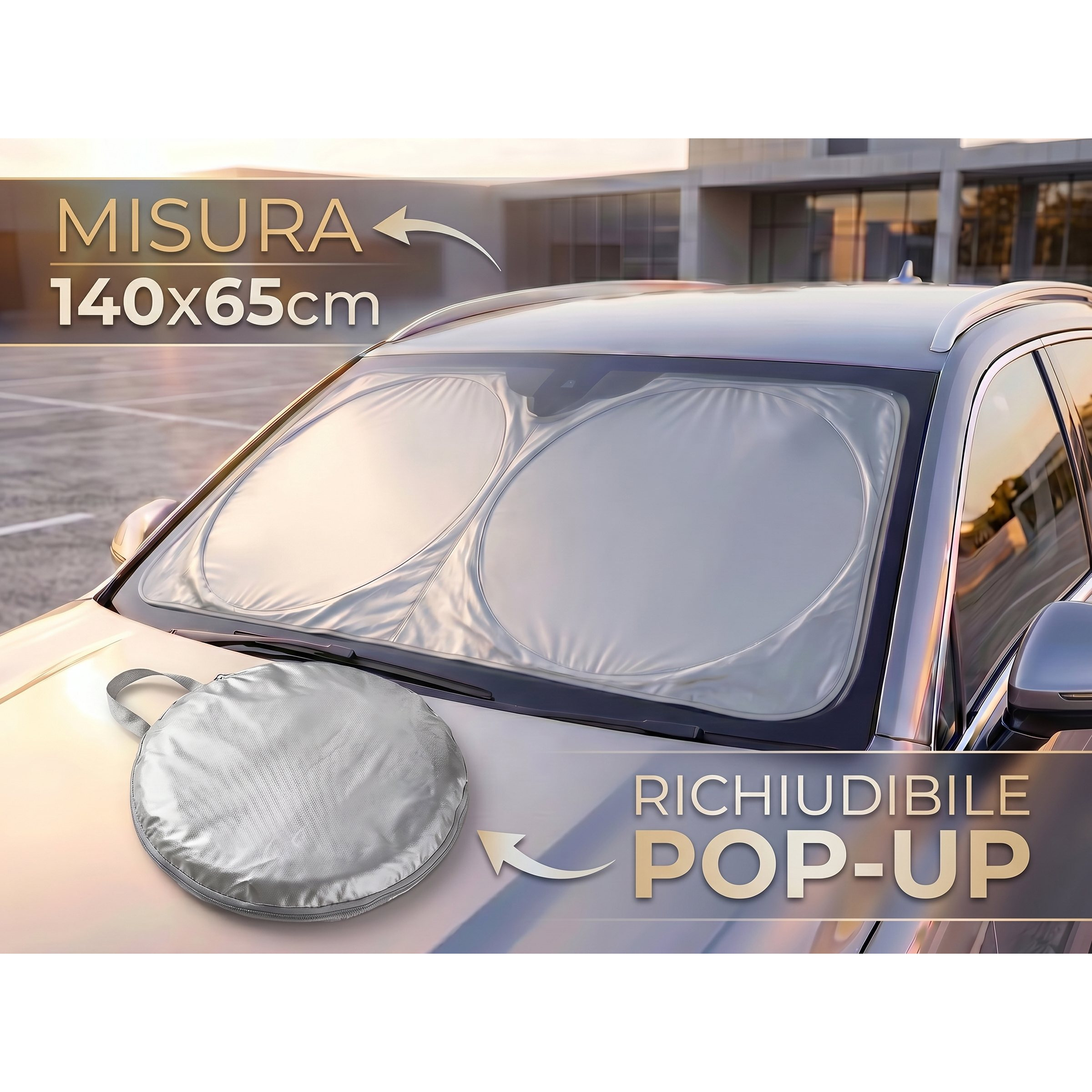 TEMU Parasole Auto Per Parabrezza Pieghevole Pop Up 140x65 cm �� Parasole Riflettente Anti UV Richiudibile e Portatile