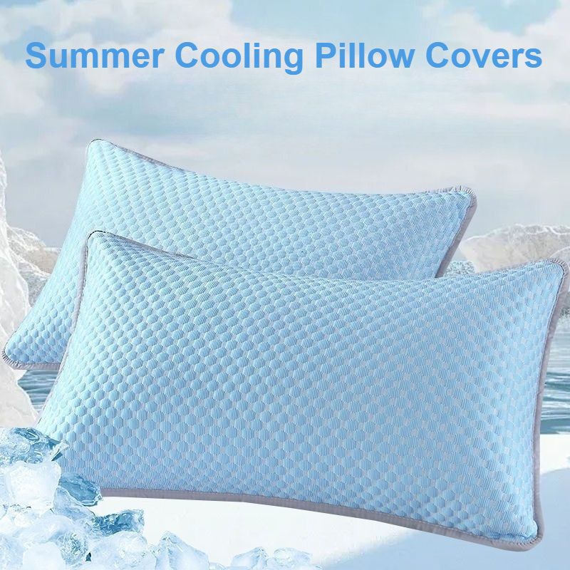 Image of 2-pack Cooling Pillow Covers - 70x46cm Soft Breathable Machine Washable Cushion Cases, For Sofa, Bed & Home Decor (pink/grey/blue, Inserts Not Included)