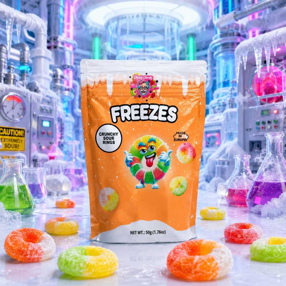 Image of Freezes – Crunchy Sour Rings – Chaos Candy | Freeze-dried Sour Fruit Gum Rings Sweets Candy | Crunch Candy Snack | Tiktok Viral Trend Candy | Social Media Hype 50 G