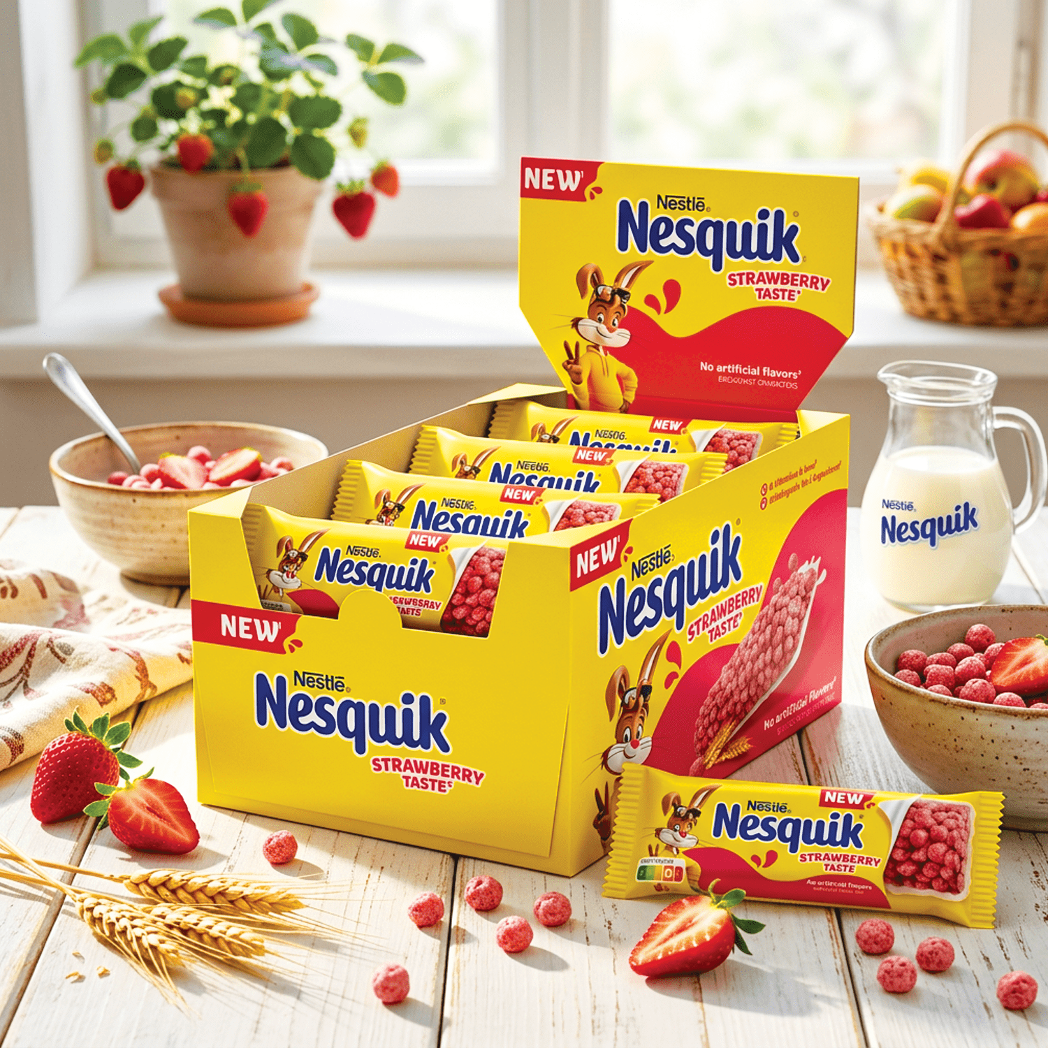 16-pack - Nestle Nesquik Strawberry Breakfast Cereal Bar Theken Display 16x25g