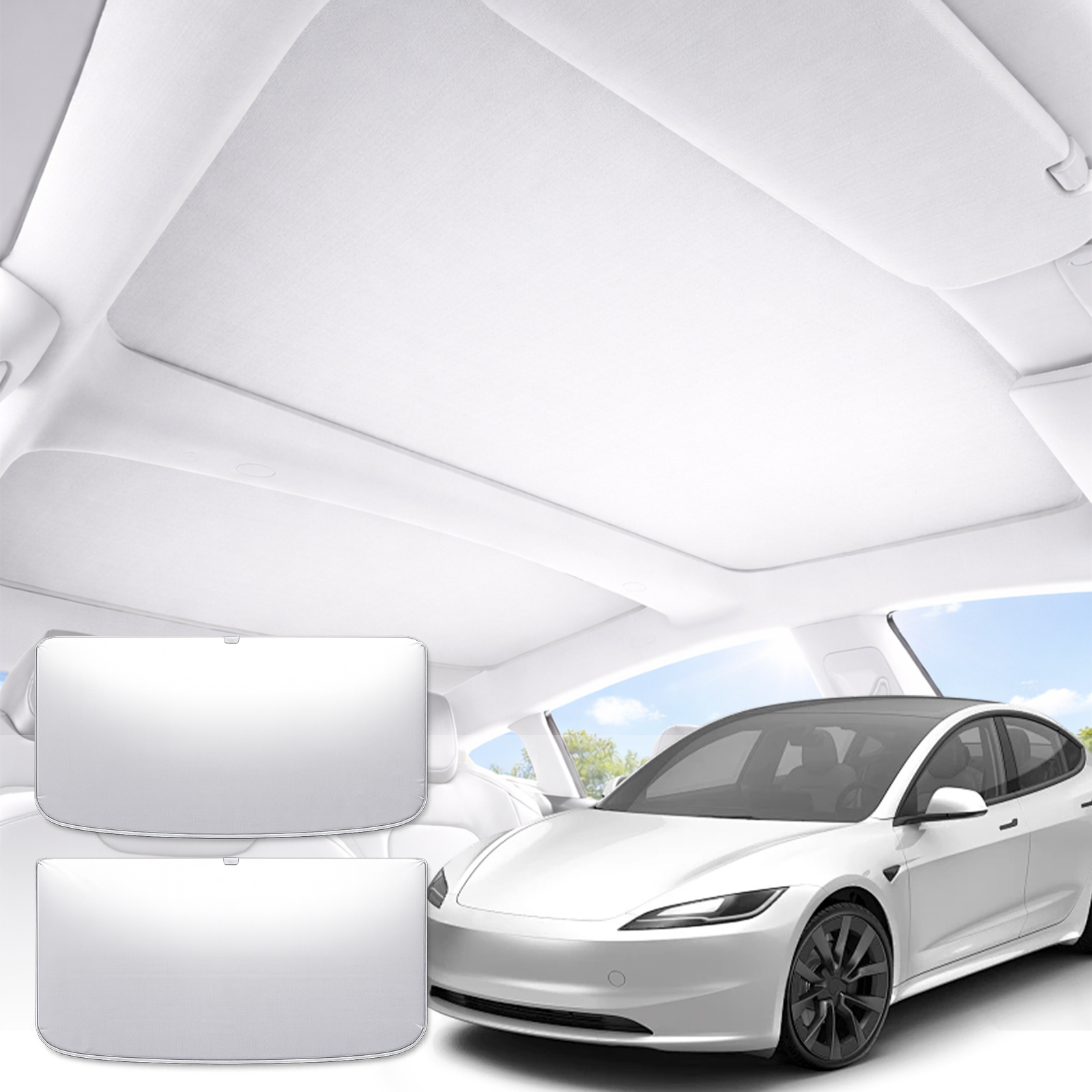 TEMU 2PCS Parasol Techo Tesla Model 3 2024–2025 Highland – Protección UV, Reducción de , Privacidad Total, Instalación Fácil, Bolsa