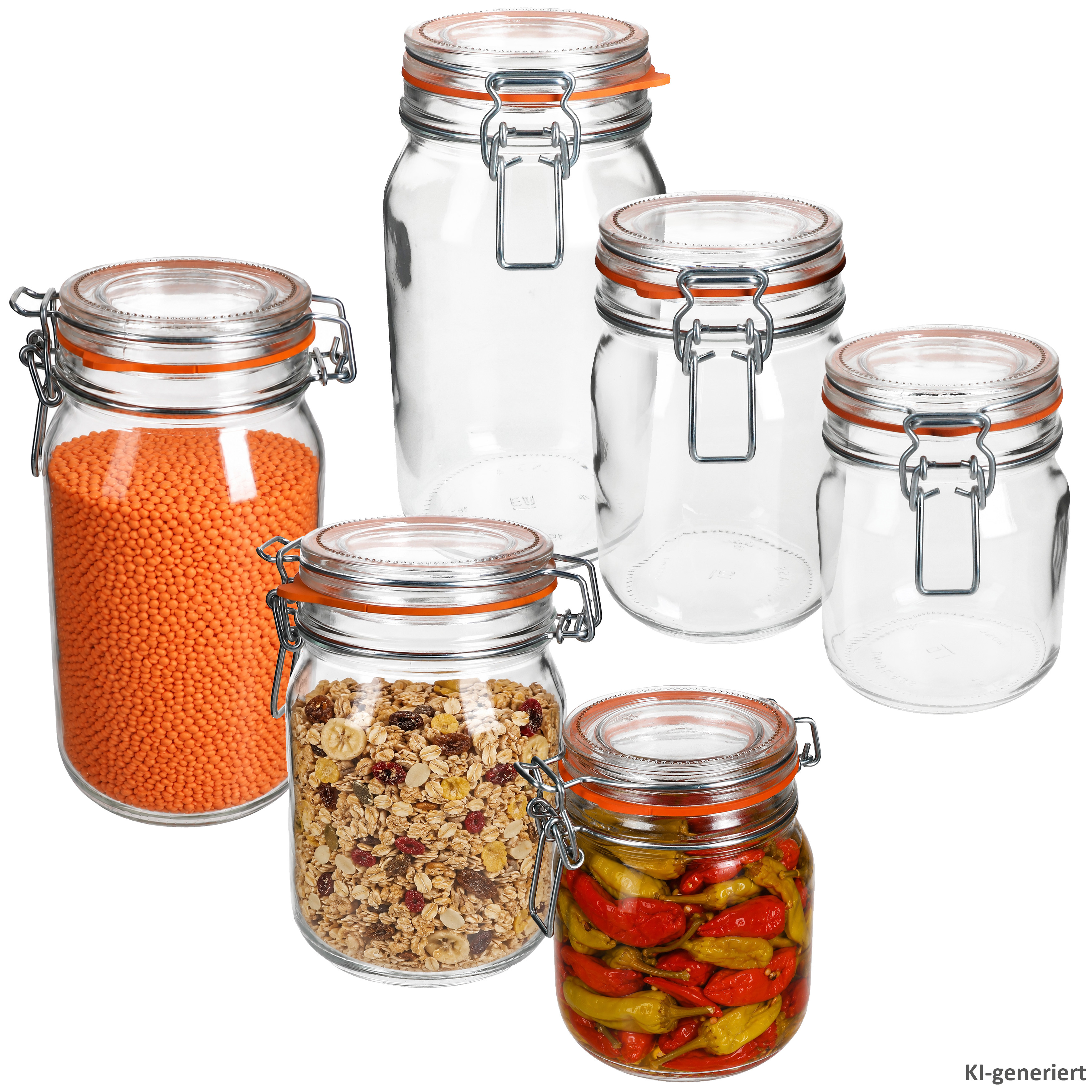 Image of 6pcs Canning Jar Set Odin, Each 2x 1.5l, 1l & 0.75l, Closure, Airtight Storage Jar For Canning