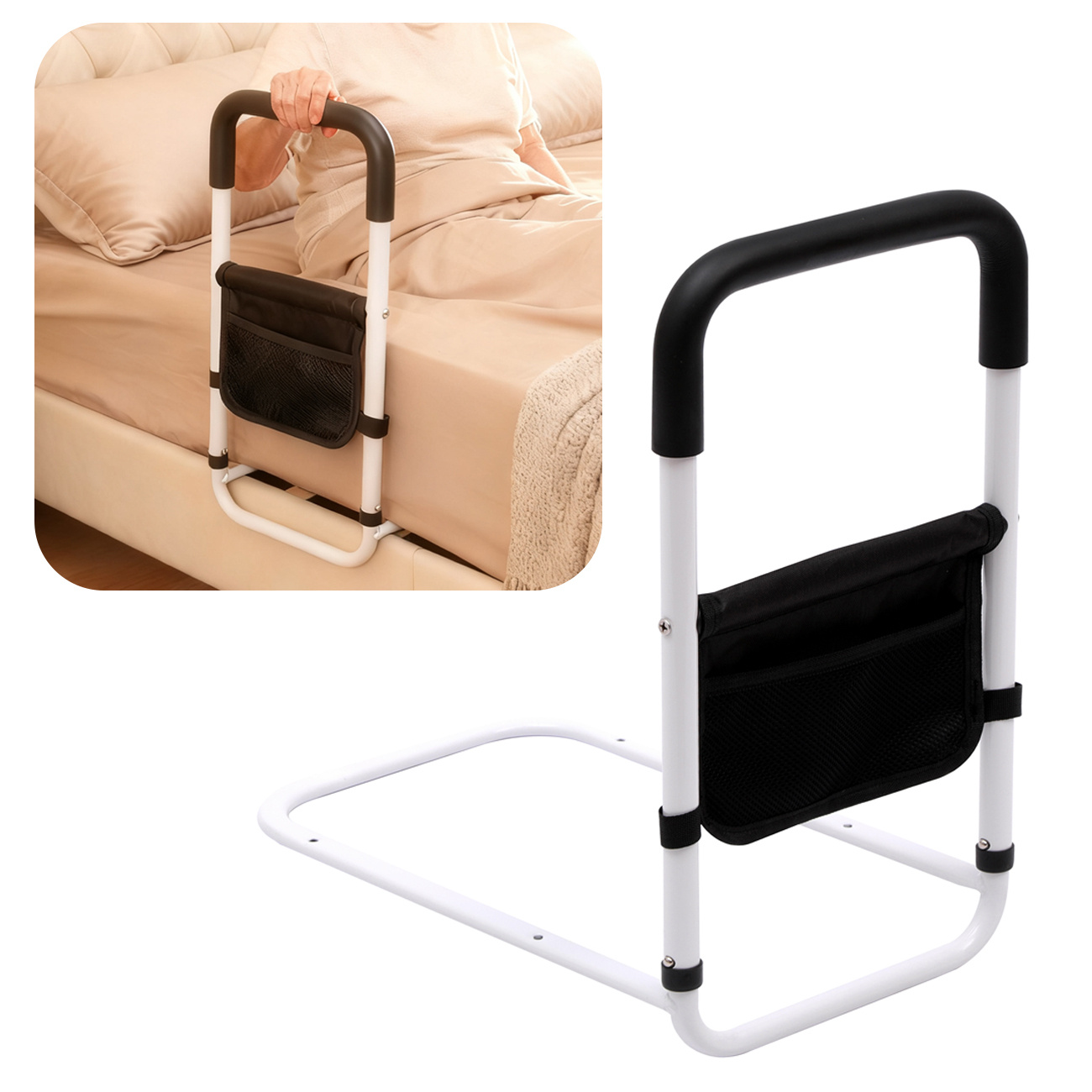 Image of Bed Assist Rails For Elderly People, Safety Bed Rails With Storage Pocket, Bed Protection Handrail For Seniors, Nightstand Bar
