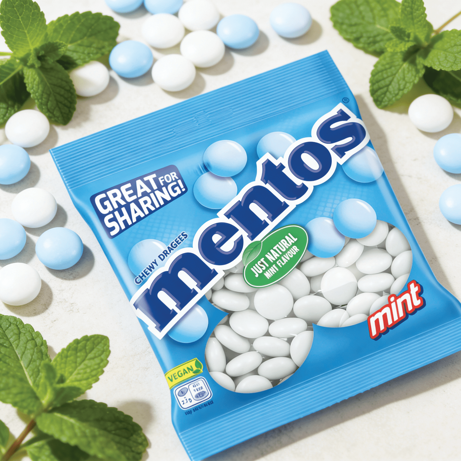Mentos Mint Chewy Dragees 150g Bag - Candy With Mint Flavor