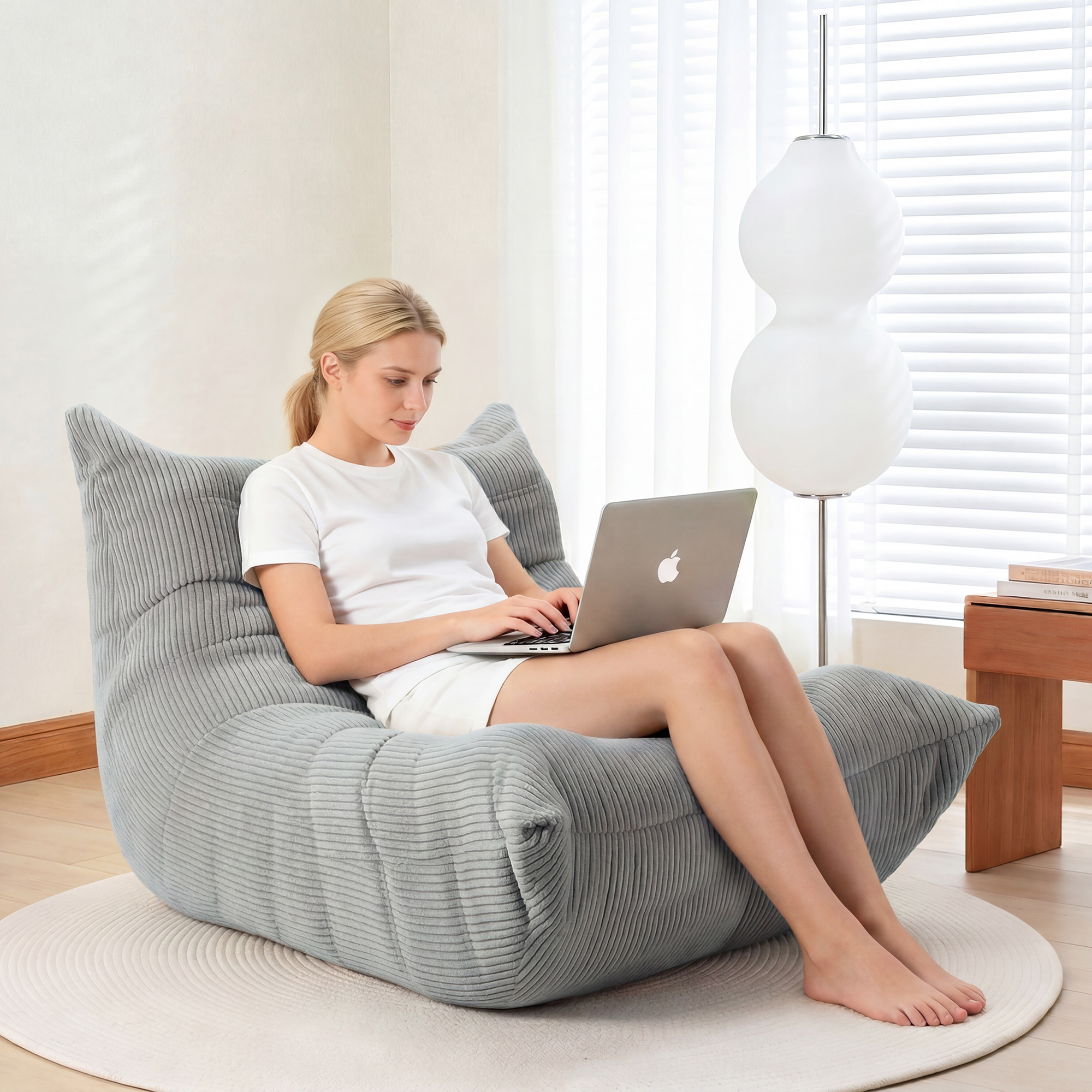 Large Bean Bag Sofa, Ergonomic Boneless Couch, Small Floor Sofa No , Comfortable Lazy Sofa Up To 150kg For Living Room, Bedroom, Office & Gaming, Single Sofa 85x110x76cm, Grey/beige/yellow