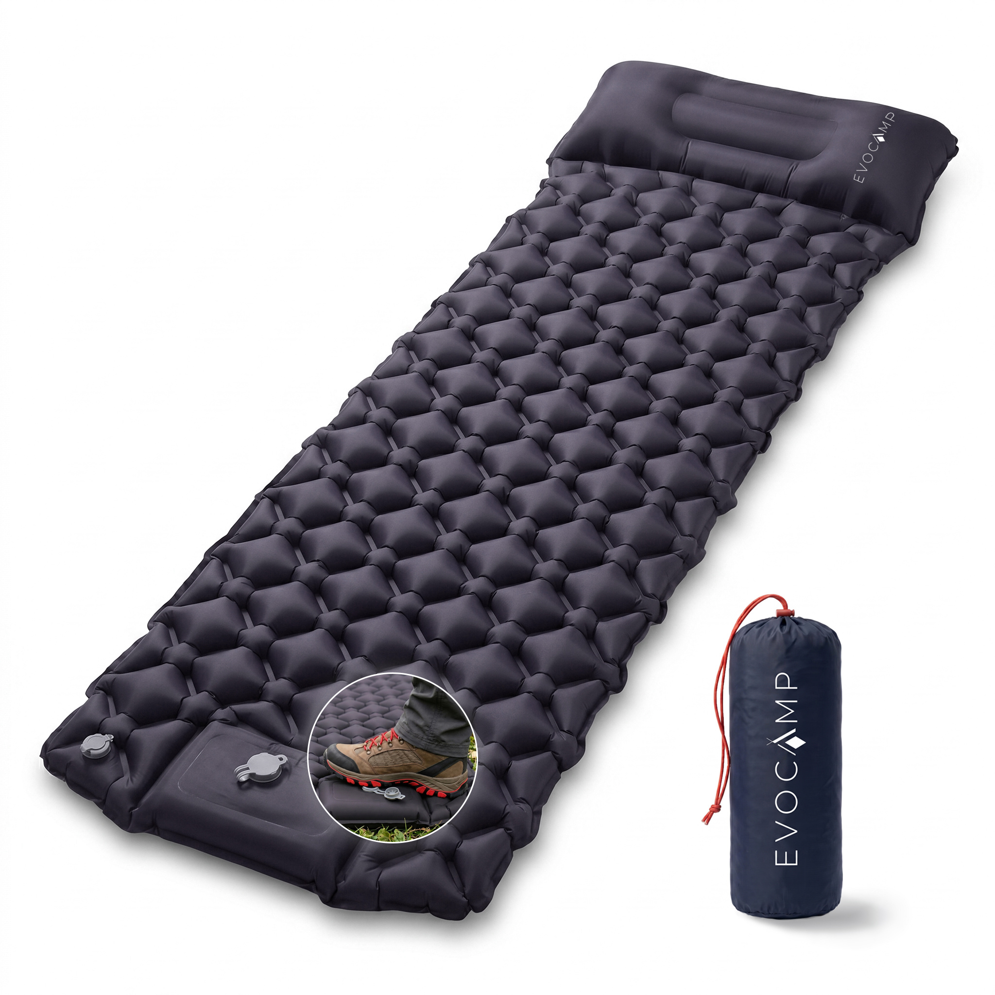 Image of Evocamp Air Mattress For Camping With Foot Pump, Ultralight Sleeping Pad 195x60 Cm, Self-inflating Mattress With Connecting System