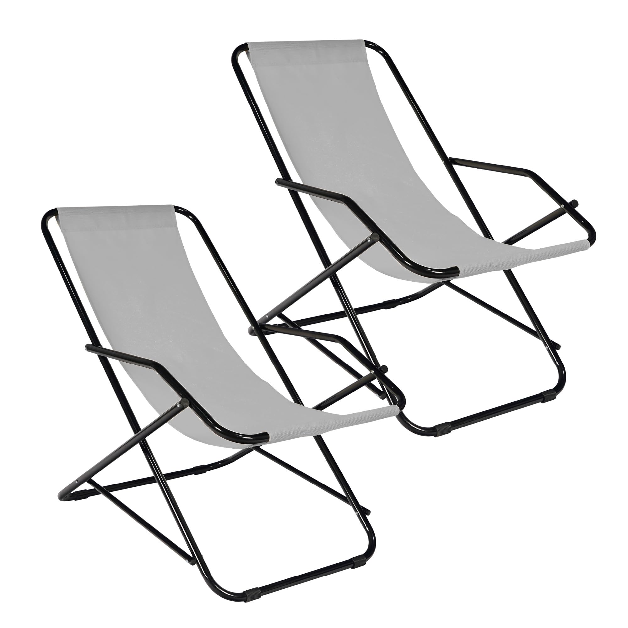 TEMU Ilgruppone Set Of 2 Beach Chairs, Foldable Steel And Lounge Chairs With Armrests, And Rocking Function For Garden And Beach Relaxation