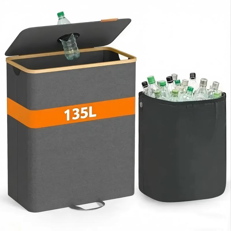 135-liter Container, Empty Goods Collection Bin, Kitchen Trash Can, Recycling Bin, With Hole, Lid, Inner Bag With Handles, Kitchen Accessory