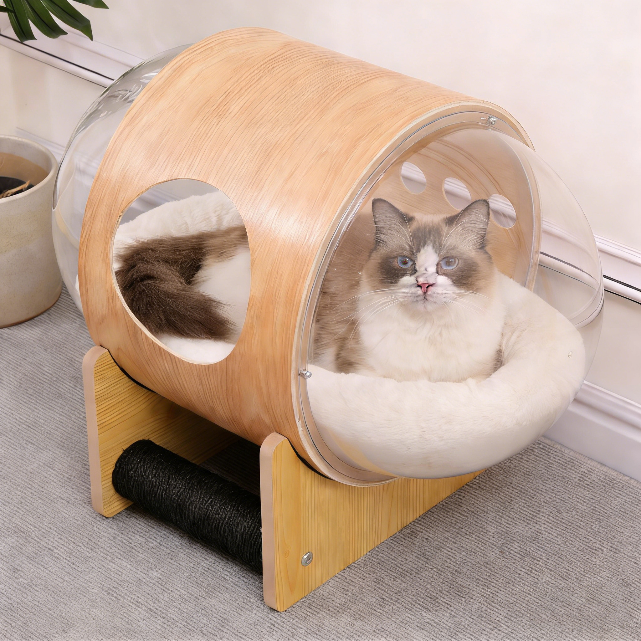 Capsule Cat House Indoor Cat Cave With Windows, Dog Bed Pet Bed For Small Pet Furniture