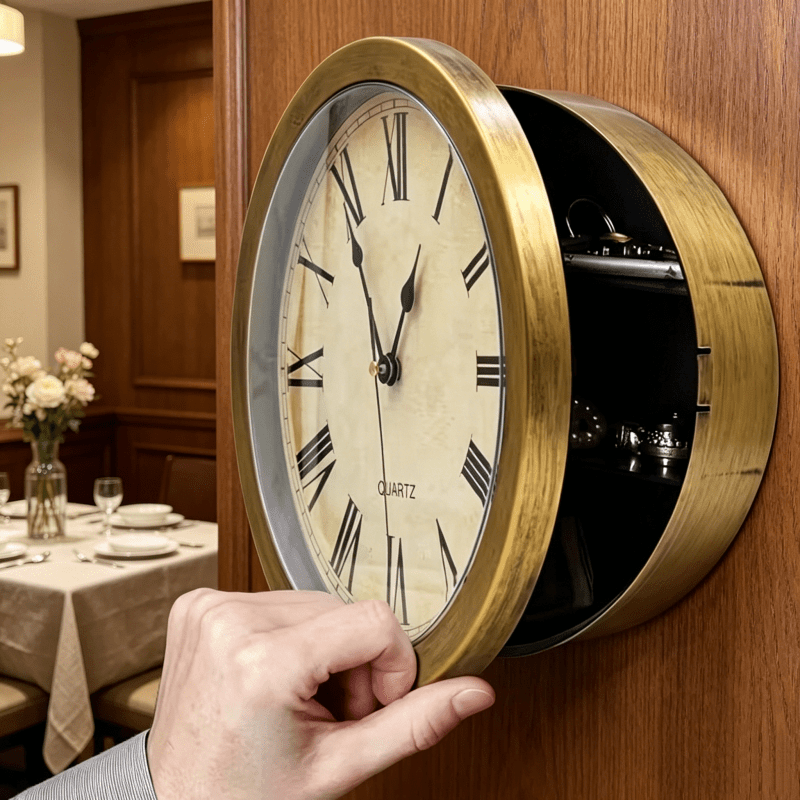 TEMU 1pc Retro-style Wall Clock With Secure Jewelry Compartment, Golden Finish, 25*25*7cm/9.84*9.84*2.76inch, Seamlessly Blend Into Or Office