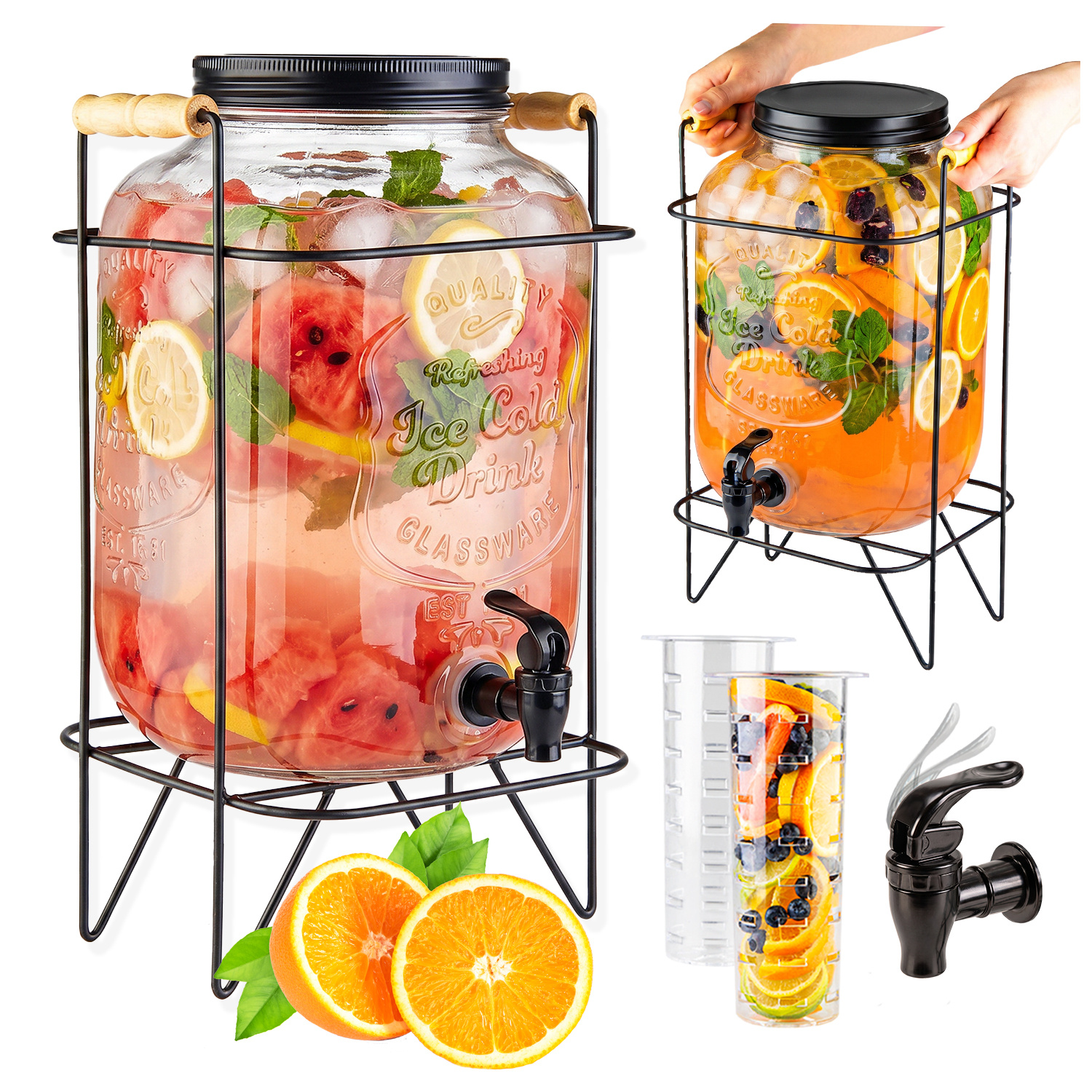 TEMU Un cruche en verre de 8 litres avec robinet est un récipient et élégant pour de la limonade, , des jus, des boissons ou du punch. Équipé d'un