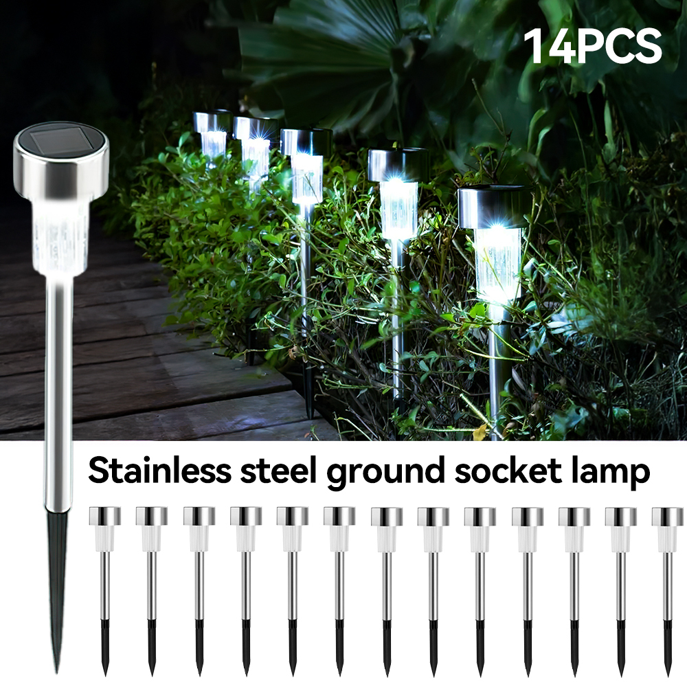 14 Pack Solar Lights Outdoor, Garden Solar Lights, Stainless Steel Led Landscape Lighting, Solar Garden Lights Solar Powered, Outdoor Solar Lights For Yard, Pathway, Walkway, Patio