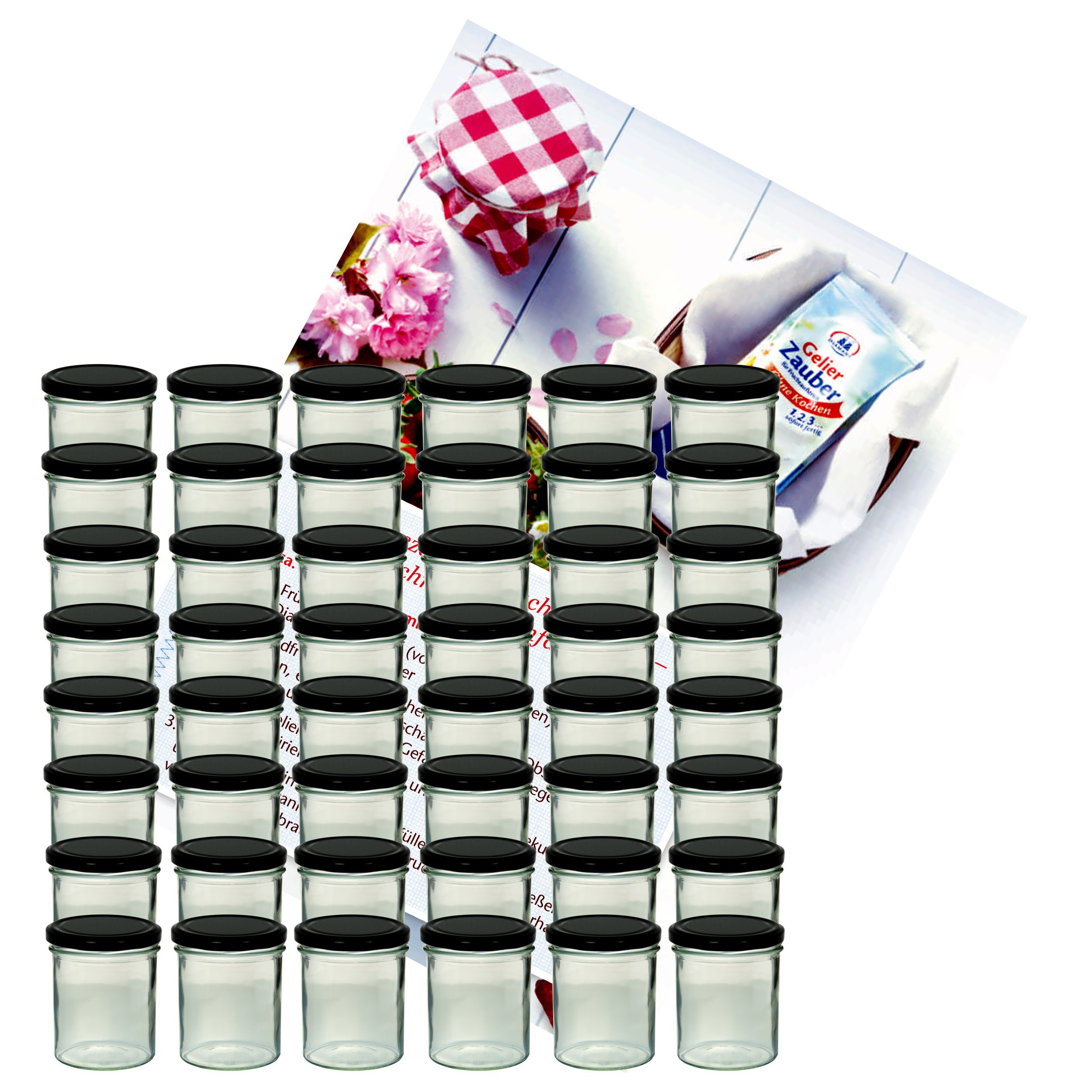 Image of 48pcs Set Of Tumblers 350 Ml Glass Preserving Jar To 82 Black Lid . Recipe Booklet