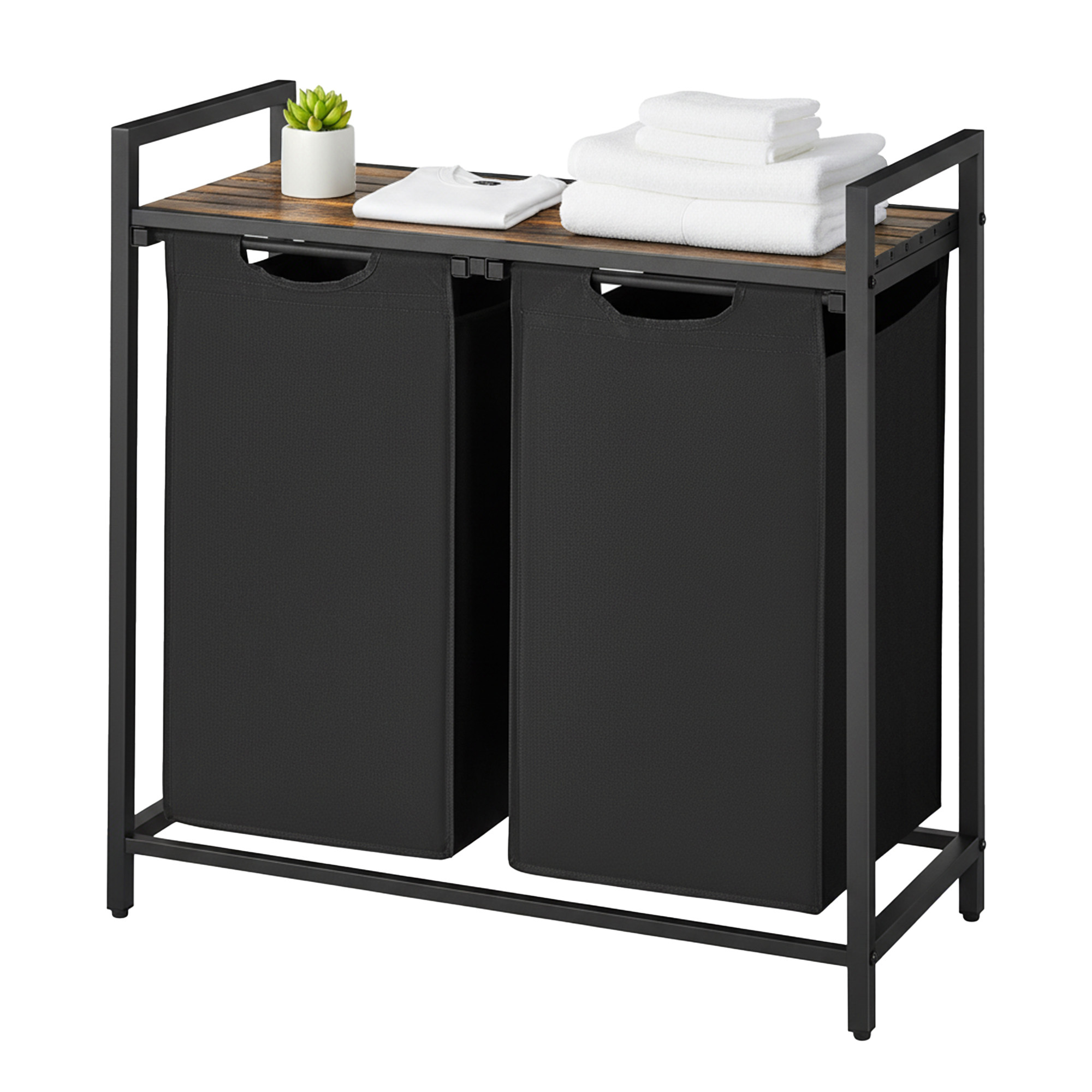Image of Laundry Basket 2 Compartments, Laundry Collector With Storage, 2 X 45 L , Laundry Bag Made Of Oxford Fabric, Removable And Detachable, 77 X 37 X 72 Cm