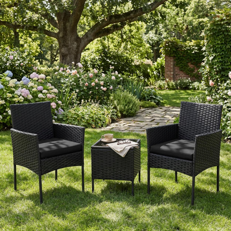 Image of Garden Furniture Set, 3-piece Rattan Balcony Set With 2 Chairs & Garden Table, Outdoor Garden Lounge With Cushions, Patio Furniture, Balcony Set For Garden, Patio & Balcony