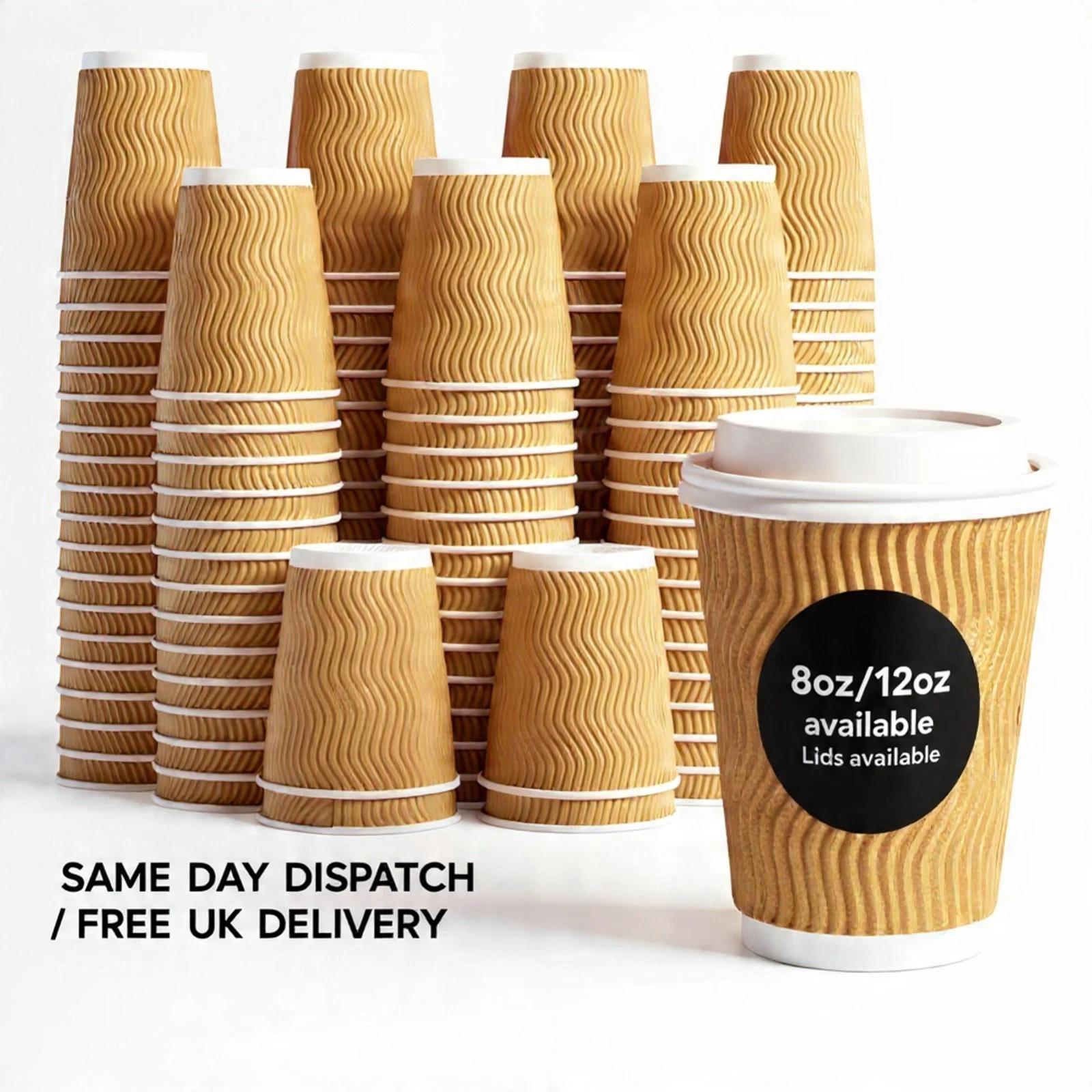 TEMU 100 Pack 8oz Ripple Paper Cups – Triple Wall Insulated Disposable Coffee Cups For Drinks – Leak-proof & Strong – Ideal For Tea, Latte, Espresso,