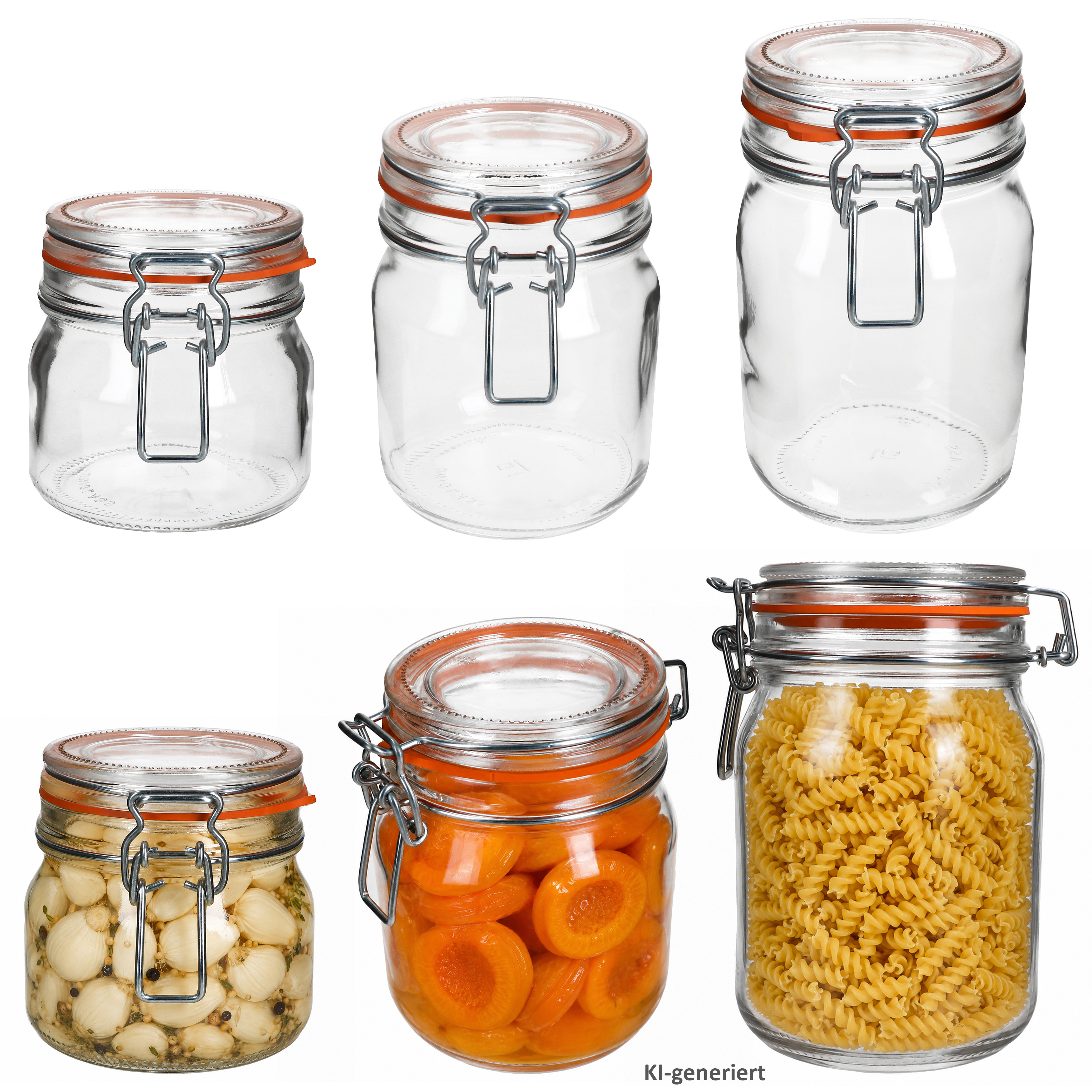 6pcs Of Odin Preserving Jar, Each 2x 1l, 0.75l & 0.5l Clip-top Jar Airtight Clip Jar For Canning