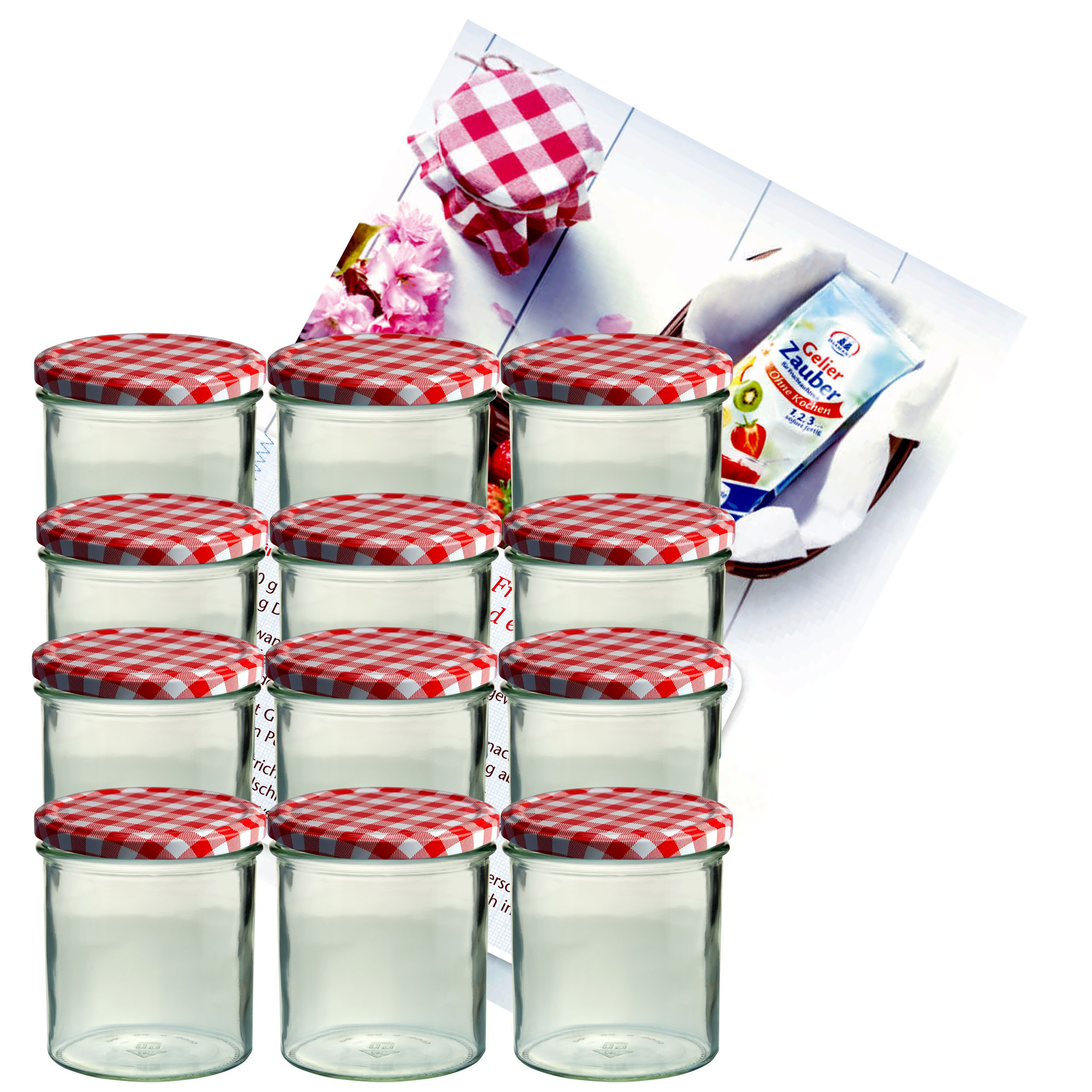12pcs Set Of Tumblers 350 Ml Preserving Jar With 82 Red Checkered Lid